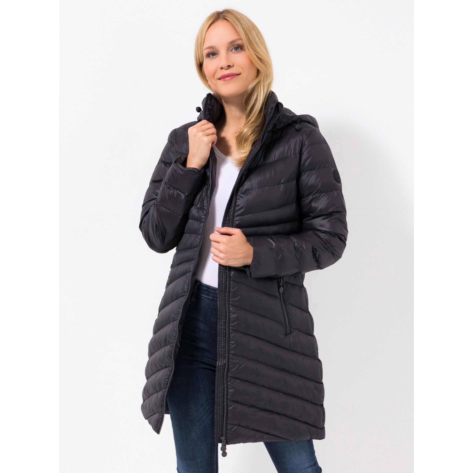 EVA LUTZ Kurzmantel Kapuze 2-Wege-Reißverschluss figurbetont