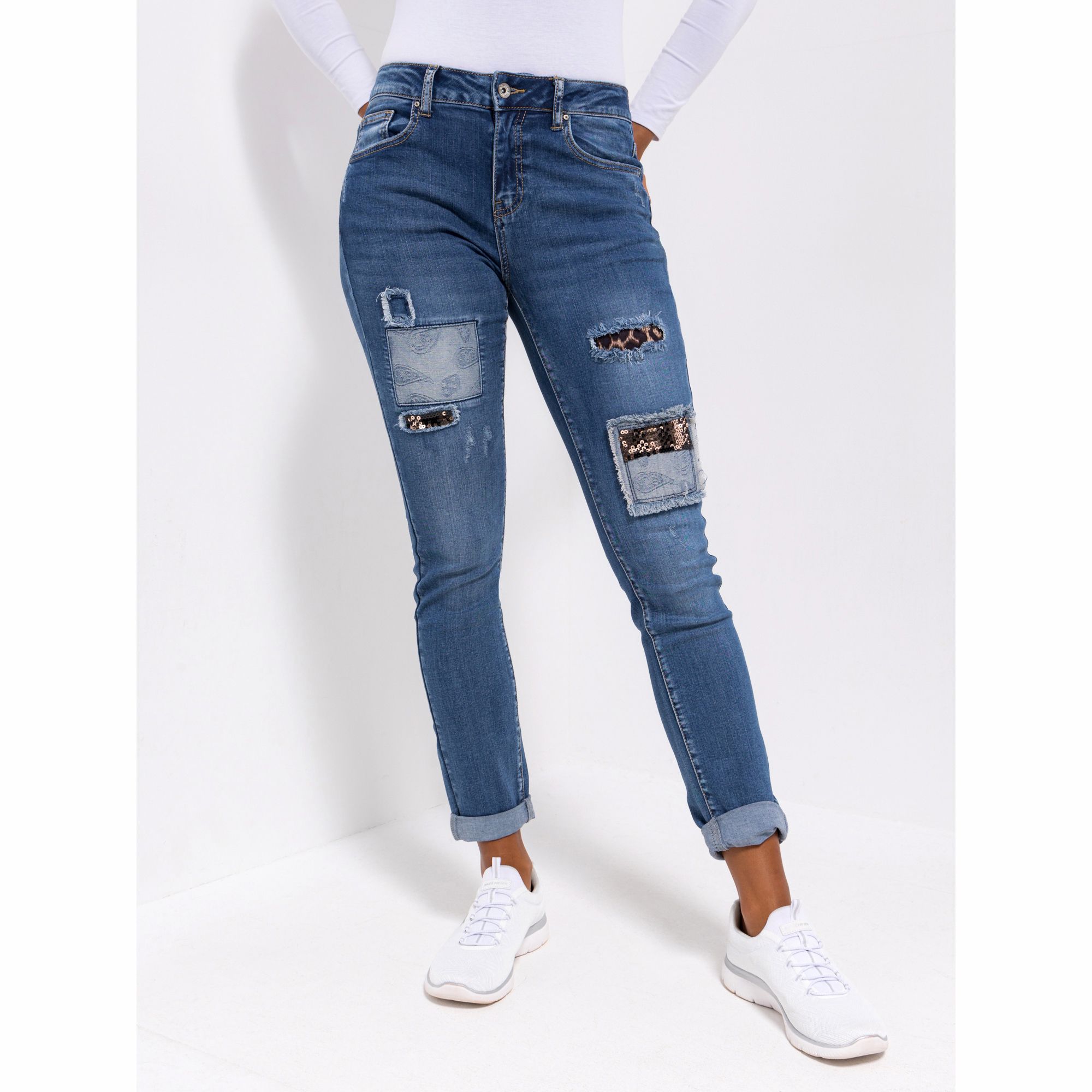 DINE 'N' DANCE Jeans Salsa Patchdetails 5-Pocket-Style schmales Bein