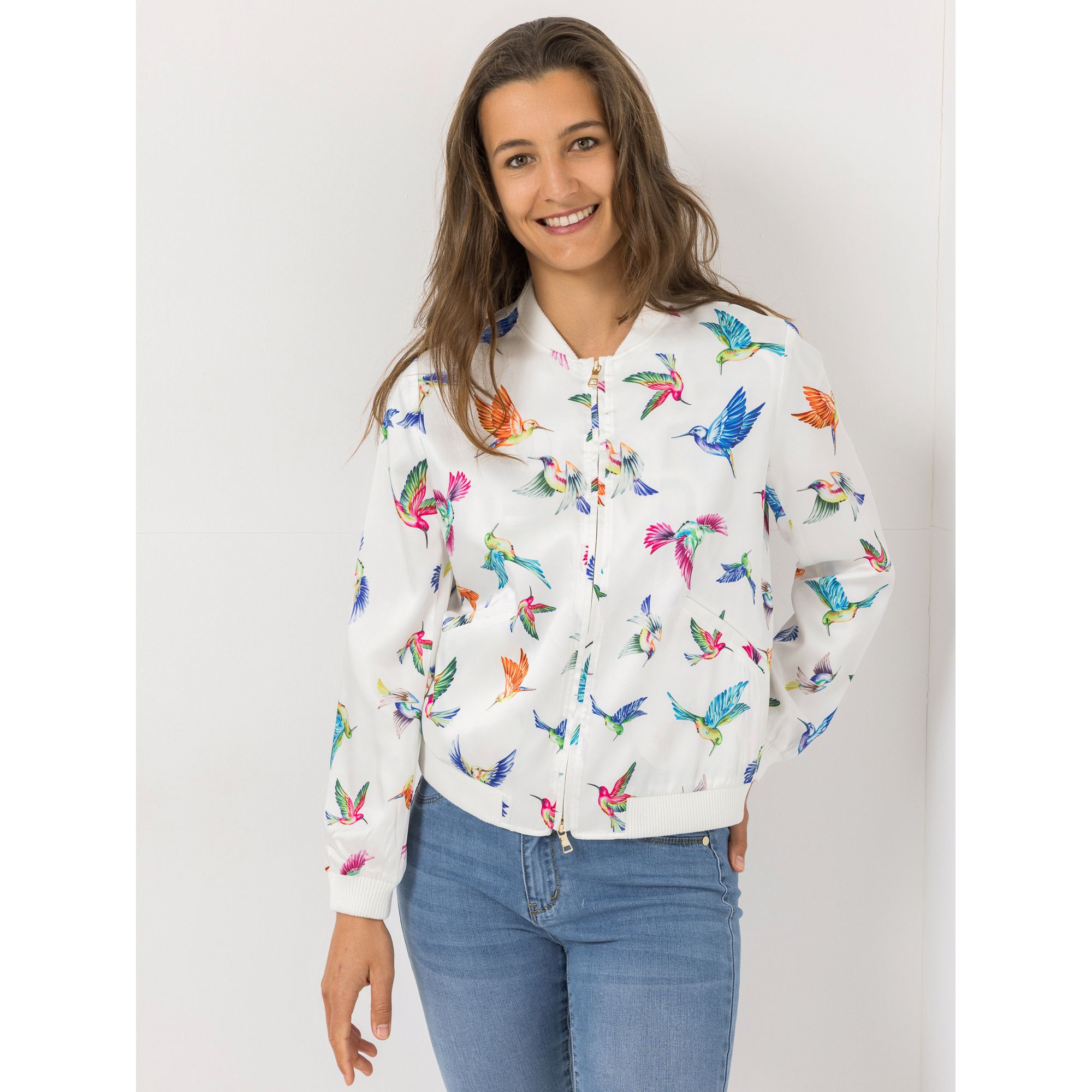ANNI FOR FRIENDS Blouson 2-Wege-Reißverschluss Allover-Druck figurumspielend
