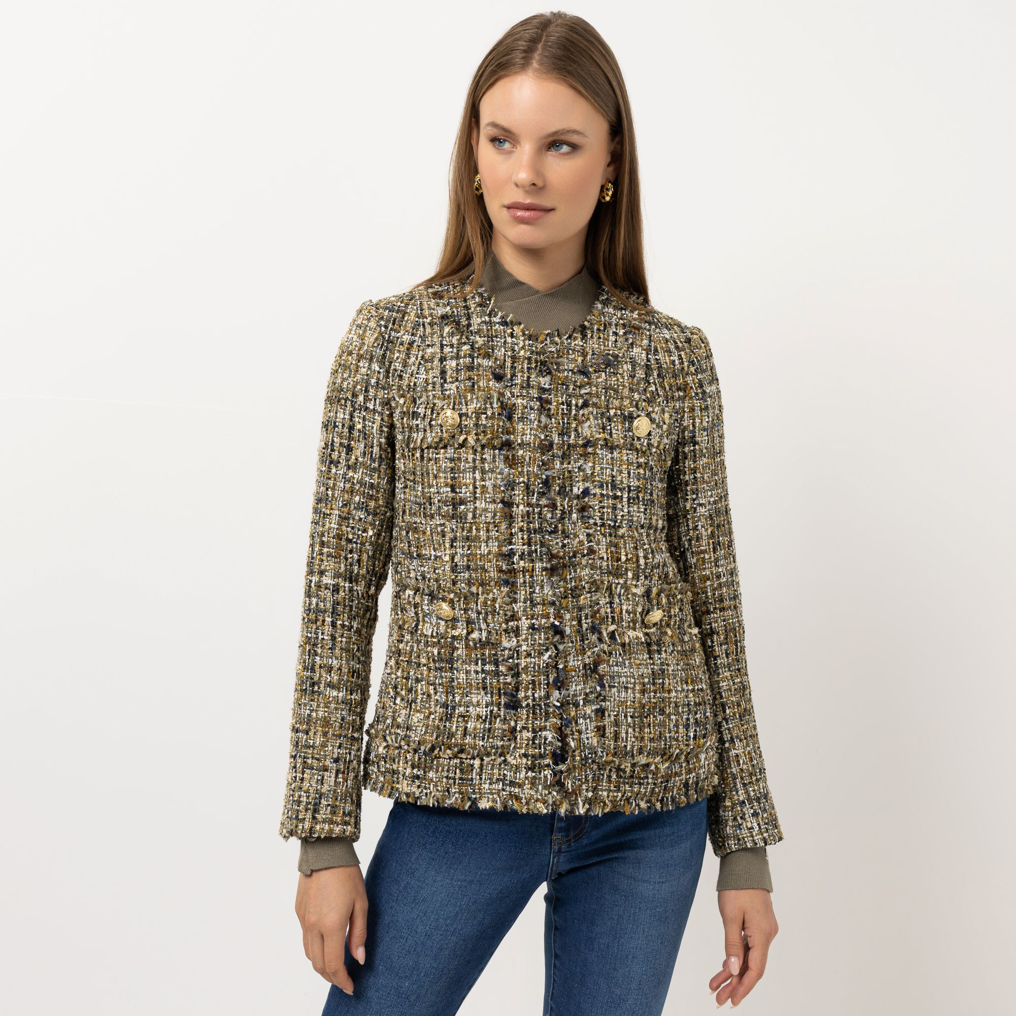 STEFFEN SCHRAUT Blazer Bouclé-Optik Schmuckknöpfe figurumspielend