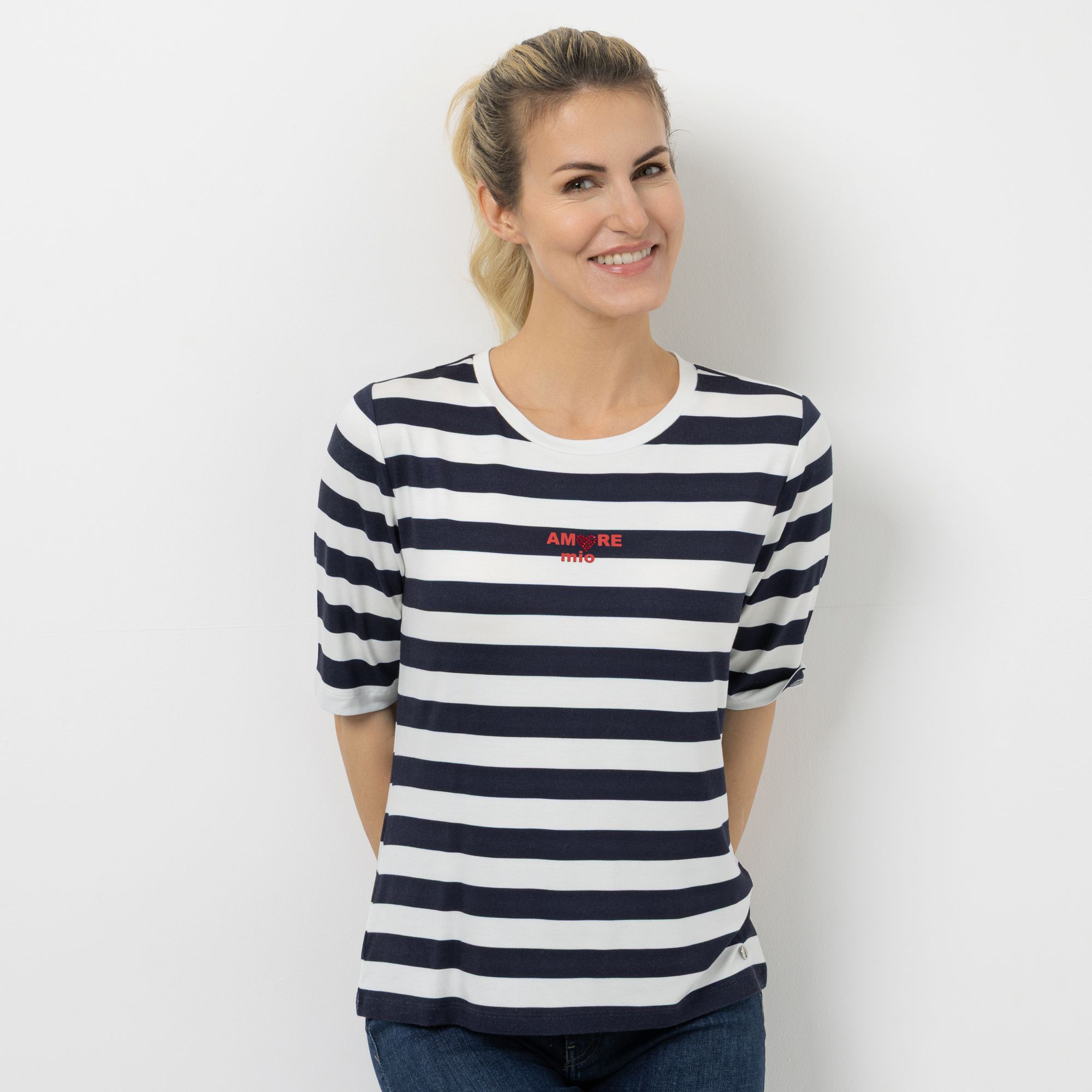 STRANDFEIN Shirt 1/2-Arm Rundhalsausschnitt gestreift figurumspielend