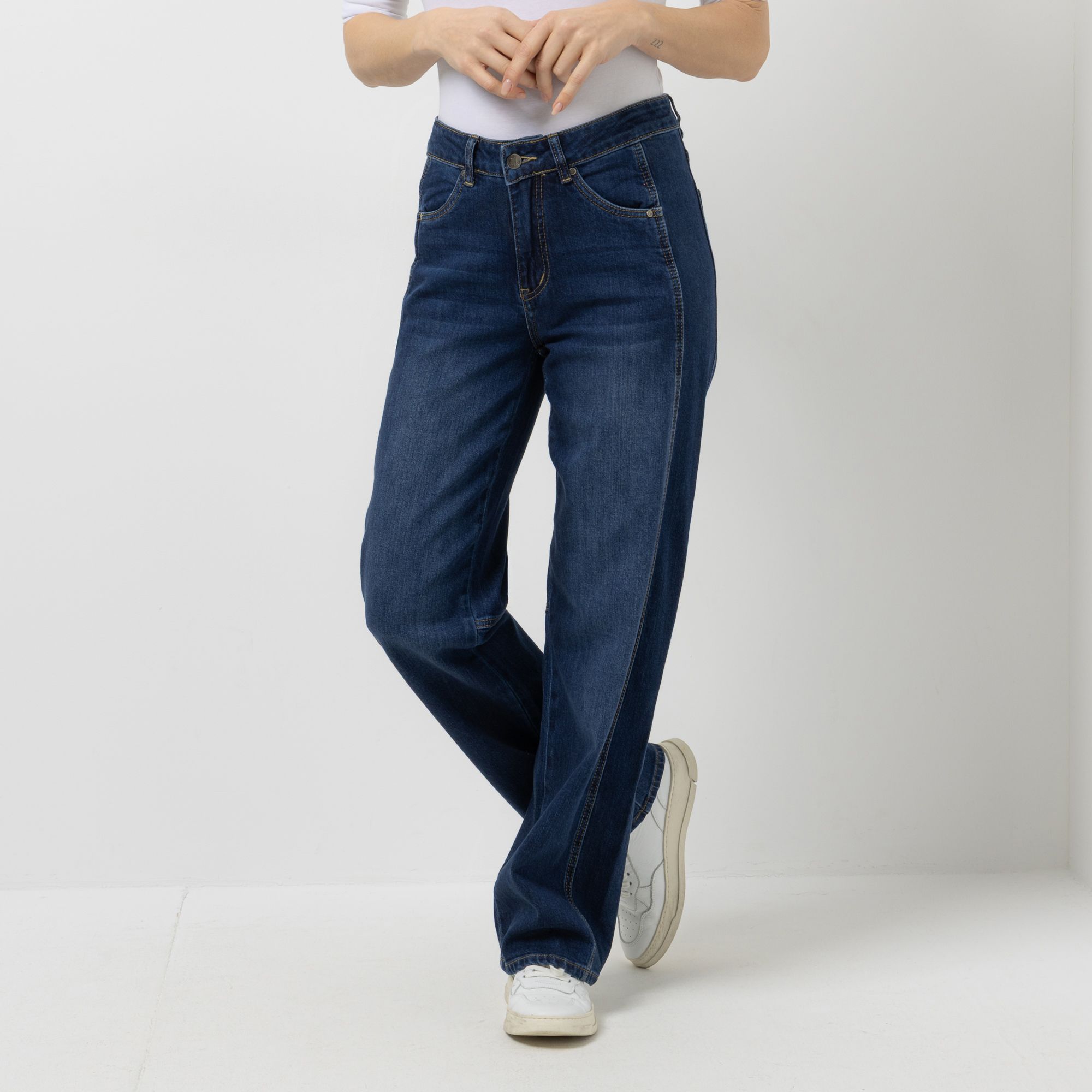 EVA LUTZ Jeanshose Teilungsnähte lange Form gerades Bein