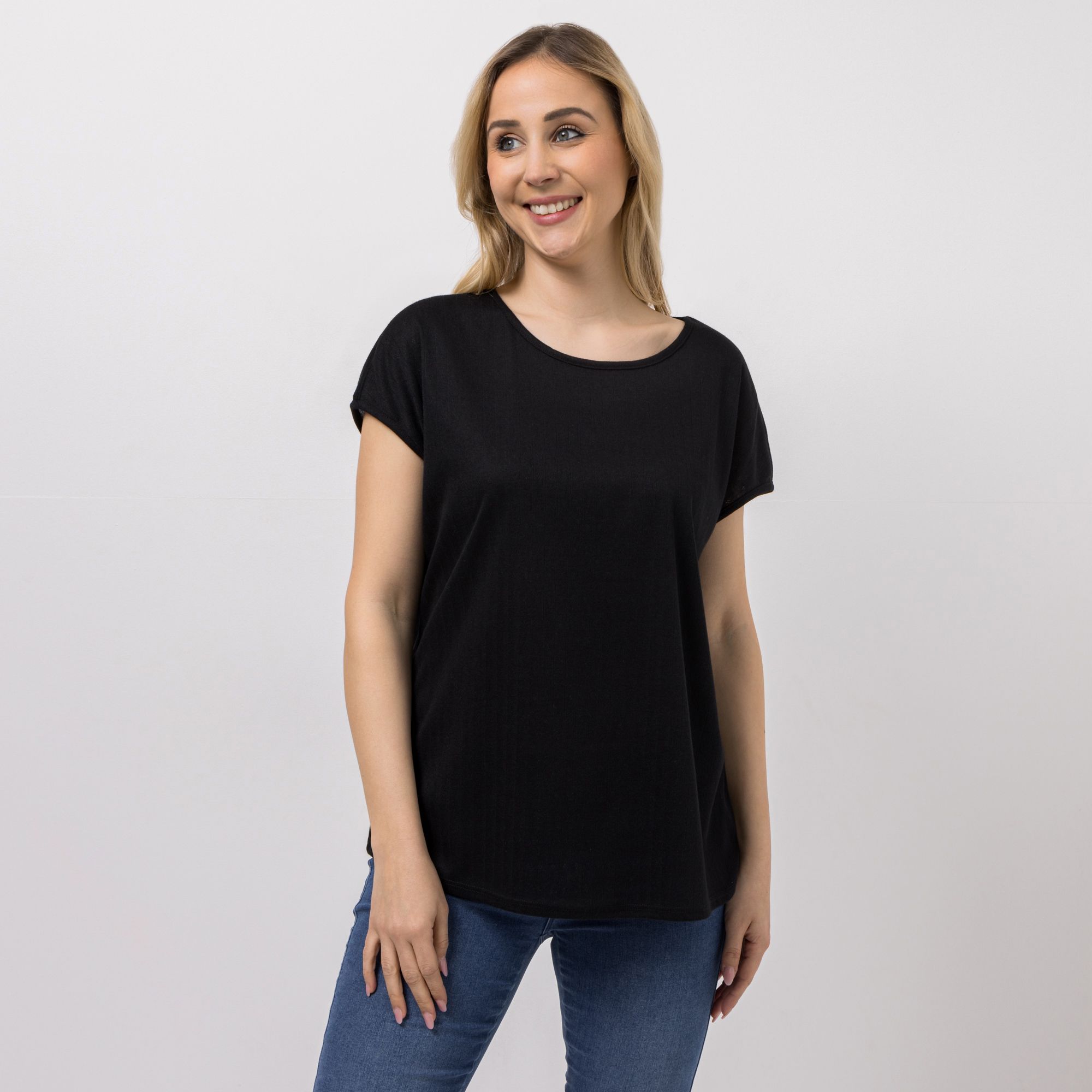 KIM & CO. Shirt Ajour-Jersey Rundhalsausschnitt leger weit