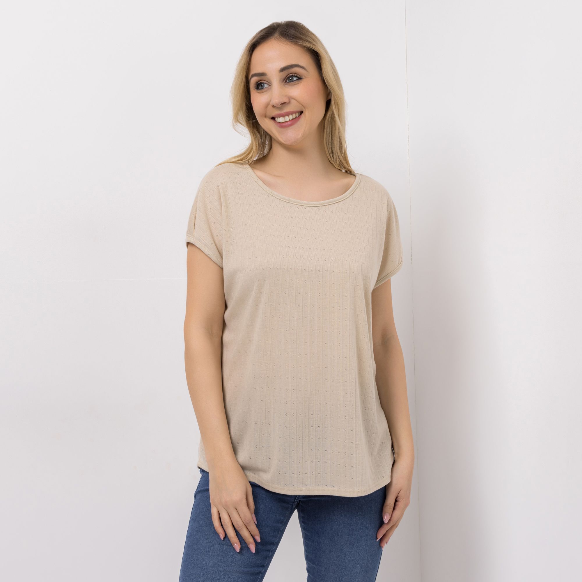KIM & CO. Shirt Ajour-Jersey Rundhalsausschnitt leger weit