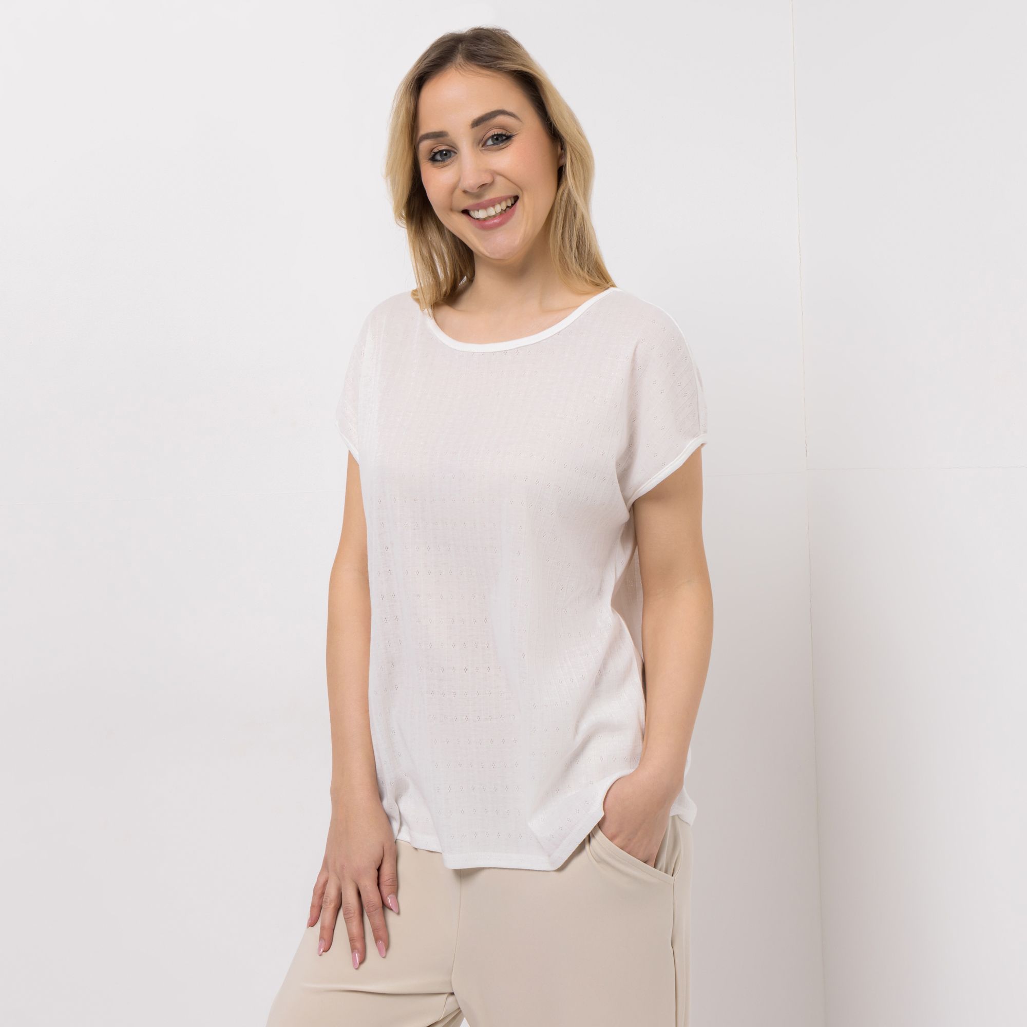 KIM & CO. Shirt Ajour-Jersey Rundhalsausschnitt leger weit