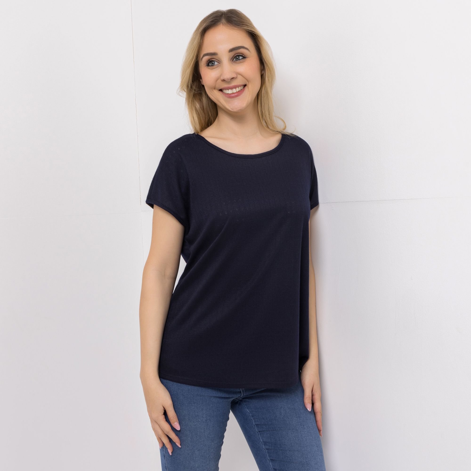 KIM & CO. Shirt Ajour-Jersey Rundhalsausschnitt leger weit
