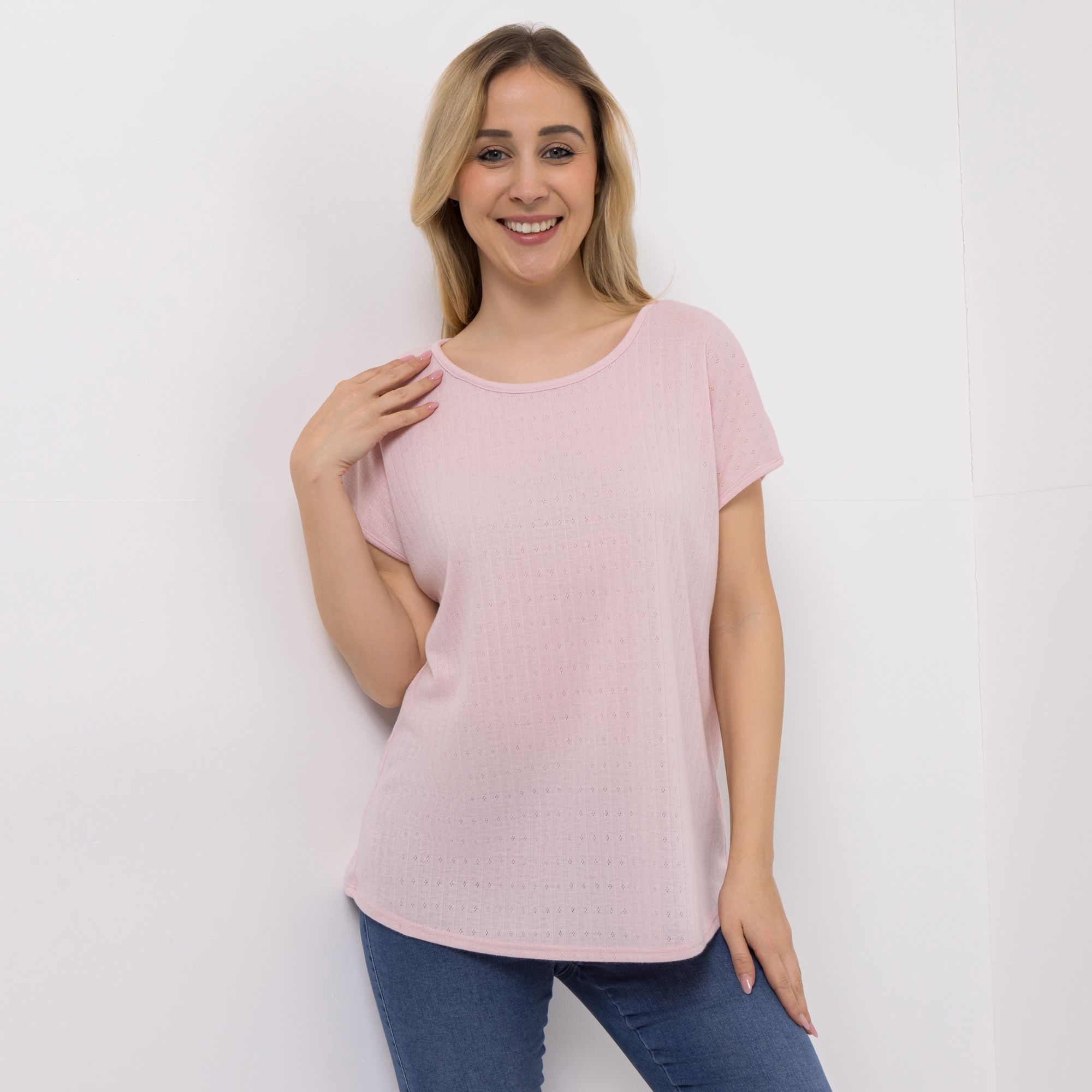 KIM & CO. Shirt Ajour-Jersey Rundhalsausschnitt leger weit