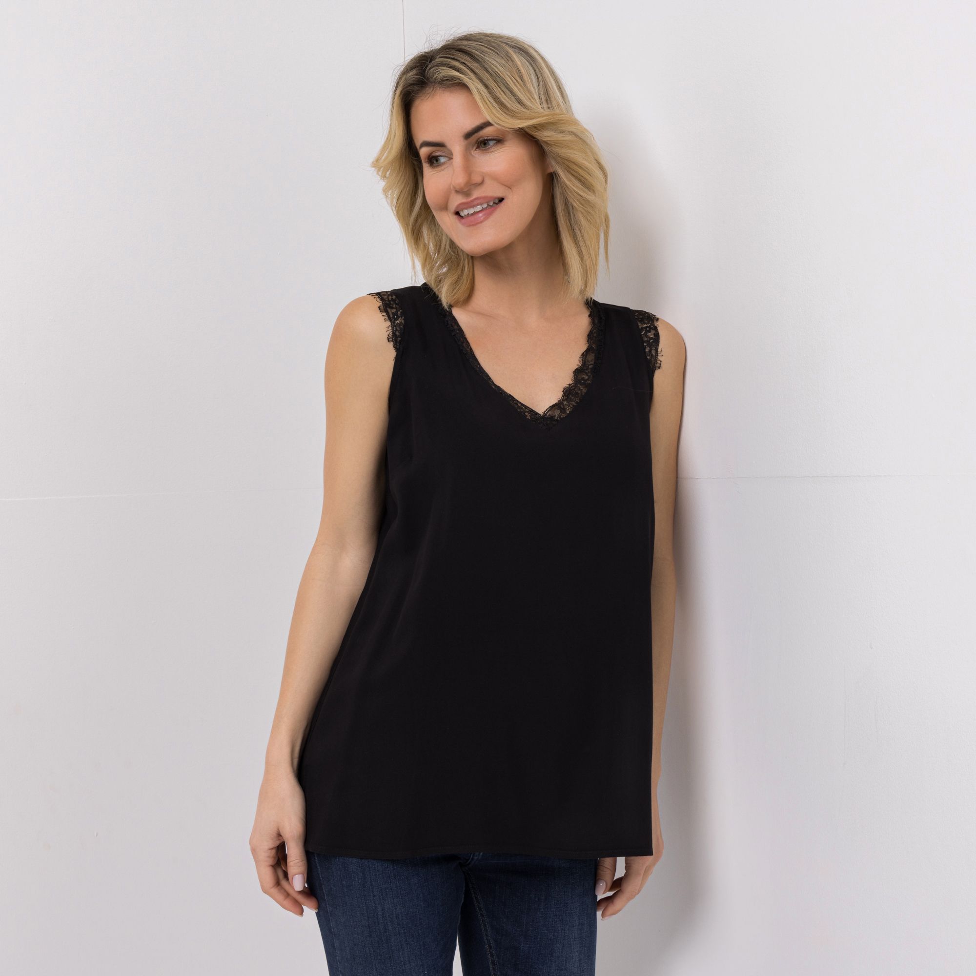 DINE 'N' DANCE Satintop 100% Viskose Spitzendekoration leger weit