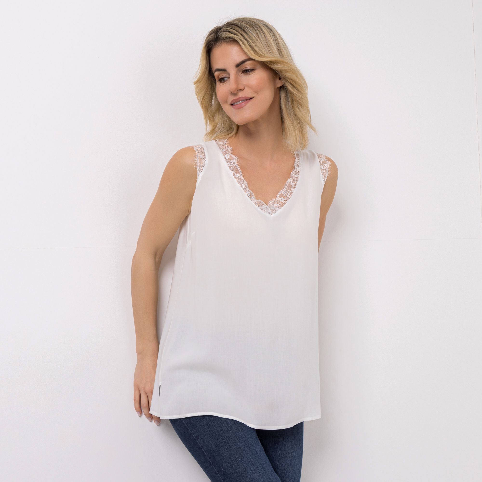 DINE 'N' DANCE Satintop 100% Viskose Spitzendekoration leger weit