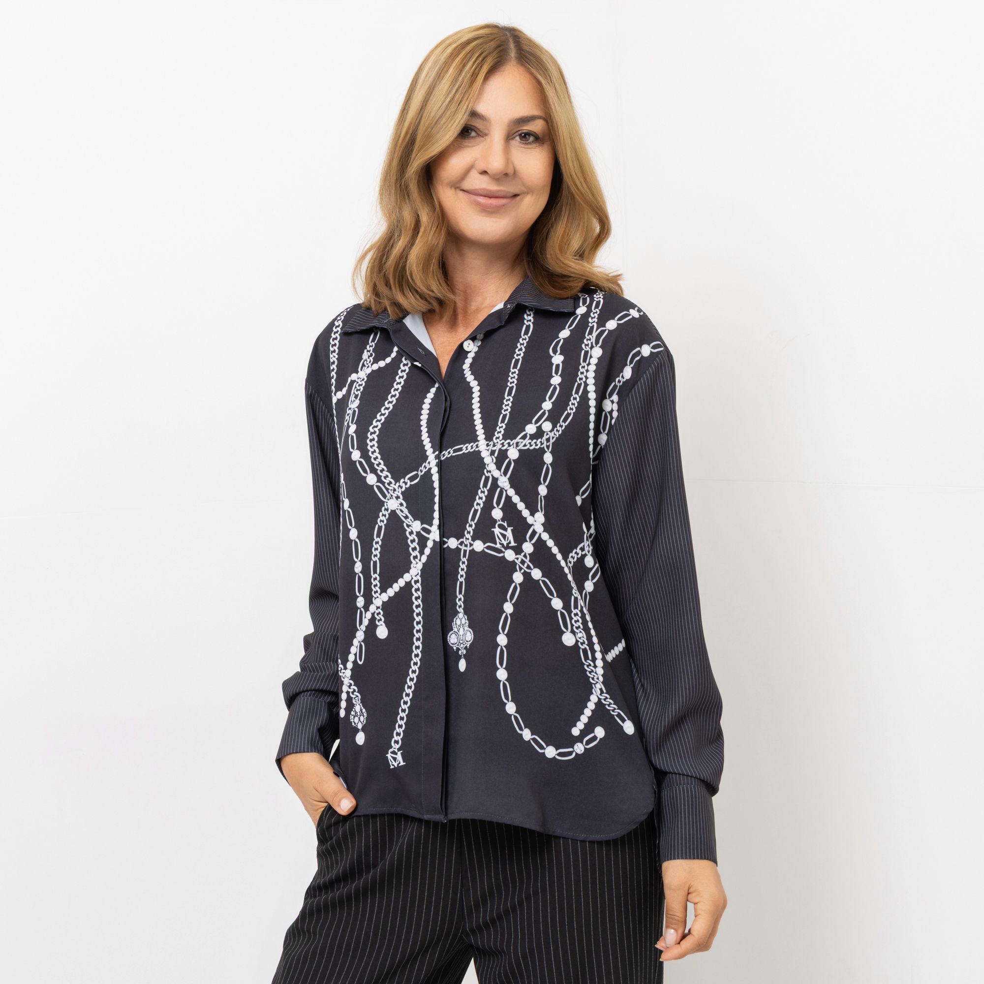 SCHIFFHAUER MUNICH® Bluse, langarm Hemdkragen verdeckte Knopfleiste figurumspielend