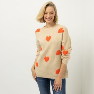 DINE 'N' DANCE Pullover Rundhalsausschnitt Jacquard-Herzen leger weit
