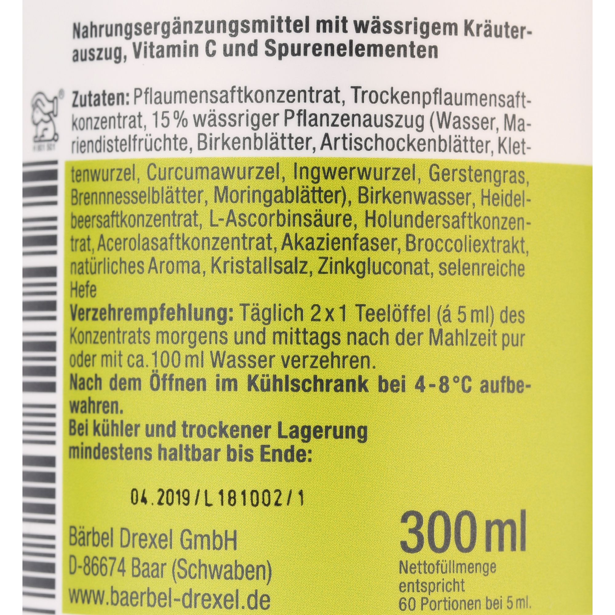 BÄRBEL DREXEL Detox-Konzentrat Vitamin C, Zink & Selen 300ml für 30 Tage 