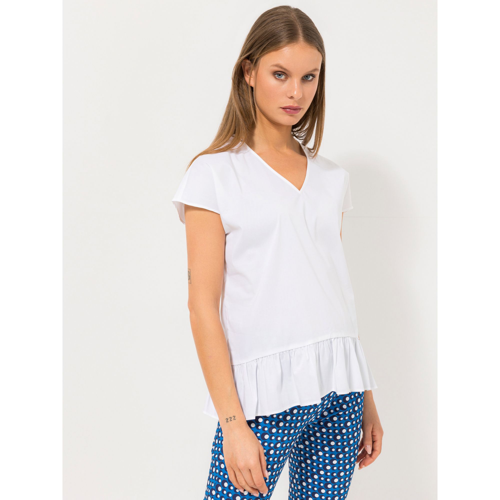 STEFFEN SCHRAUT Bluse, 1/2-Arm V-Ausschnitt Volantabschluss figurumspielend