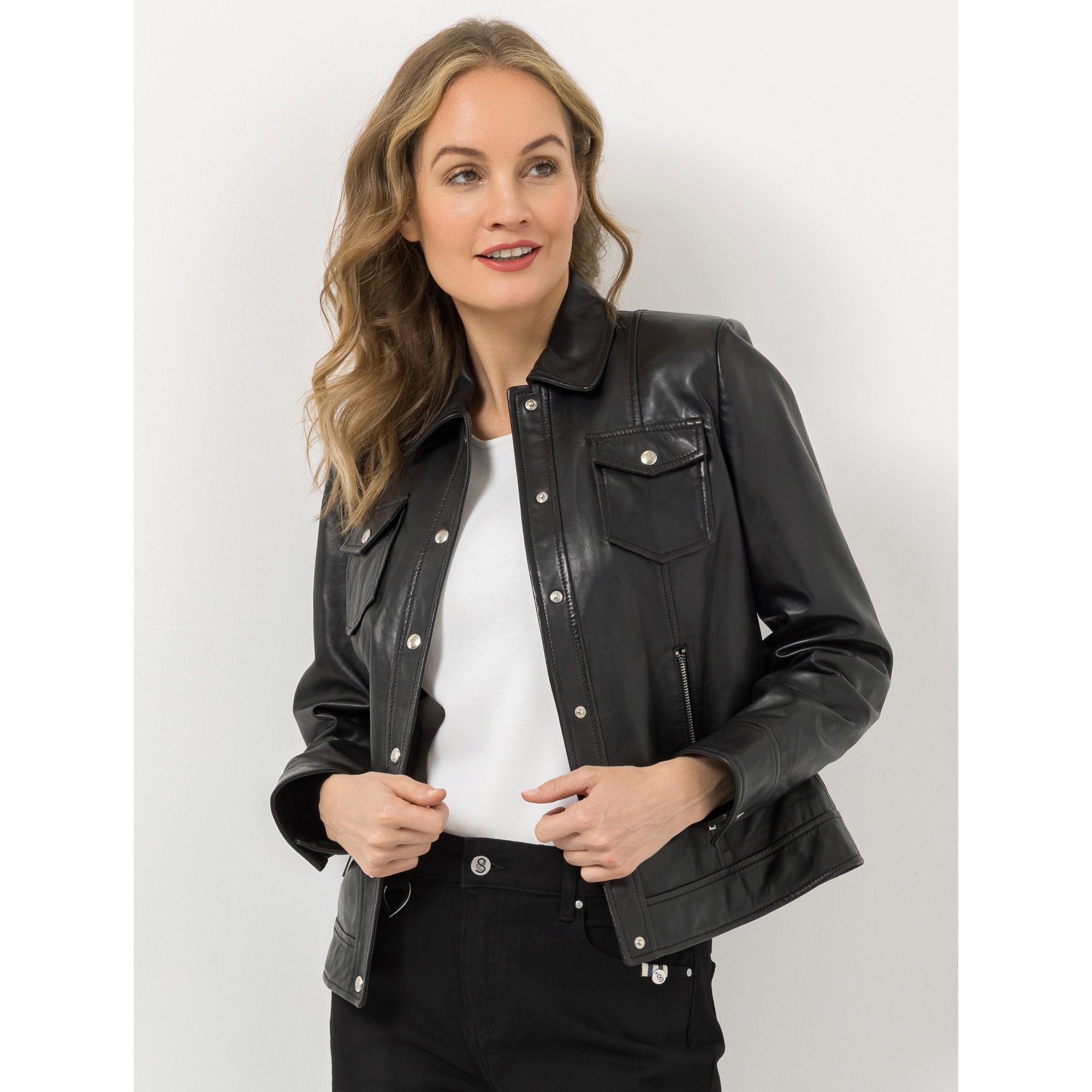 STRANDFEIN Lederjacke Lammnappa Knopfleiste figurbetont