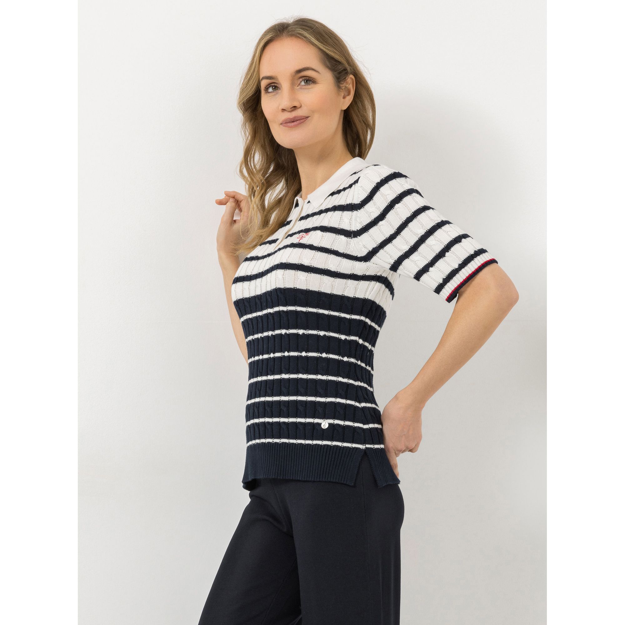 STRANDFEIN Pullover, 1/2-Arm Polokragen Zopfstrick Logostrickerei