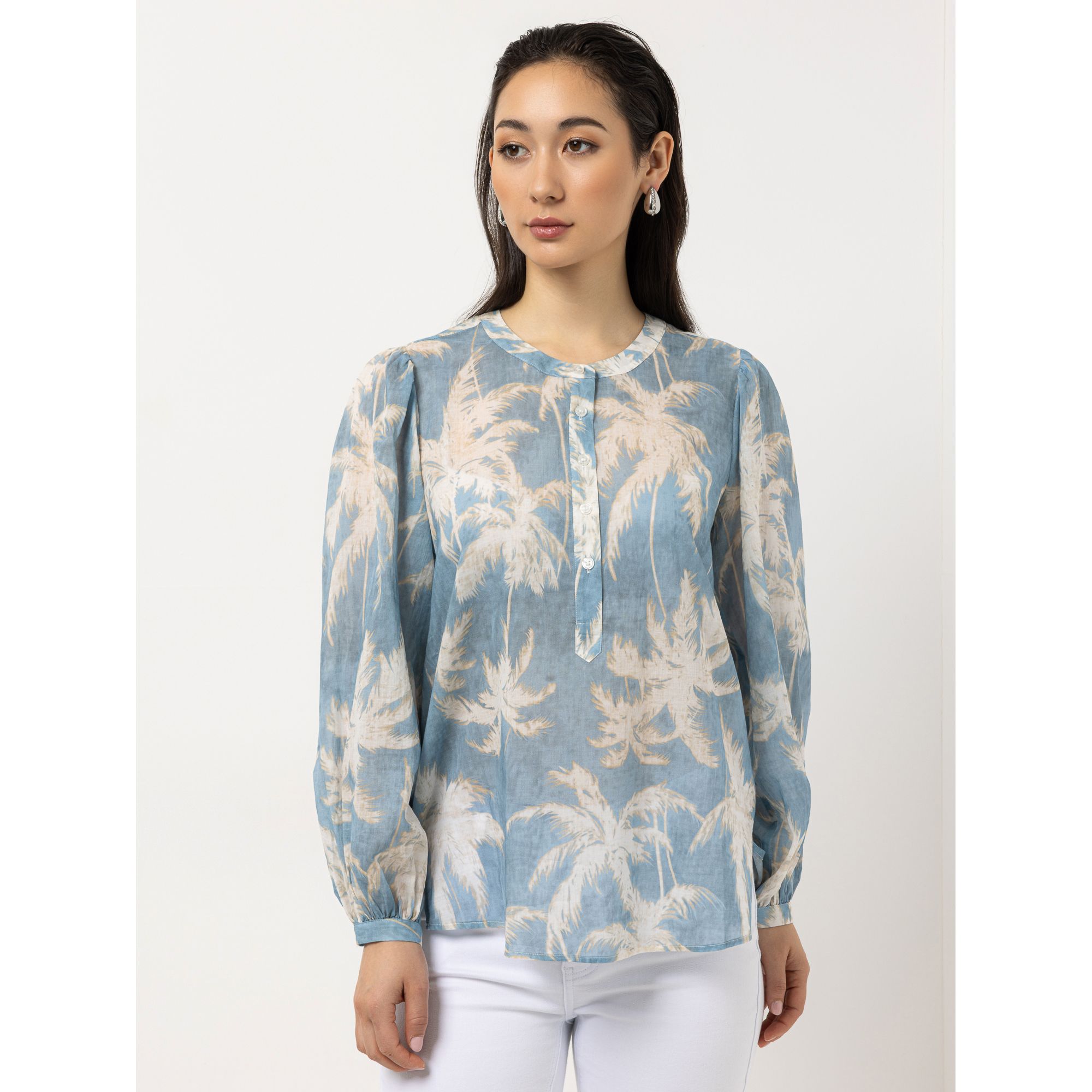 STEFFEN SCHRAUT Bluse Rundhalsausschnitt halbe Knopfleiste leger weit