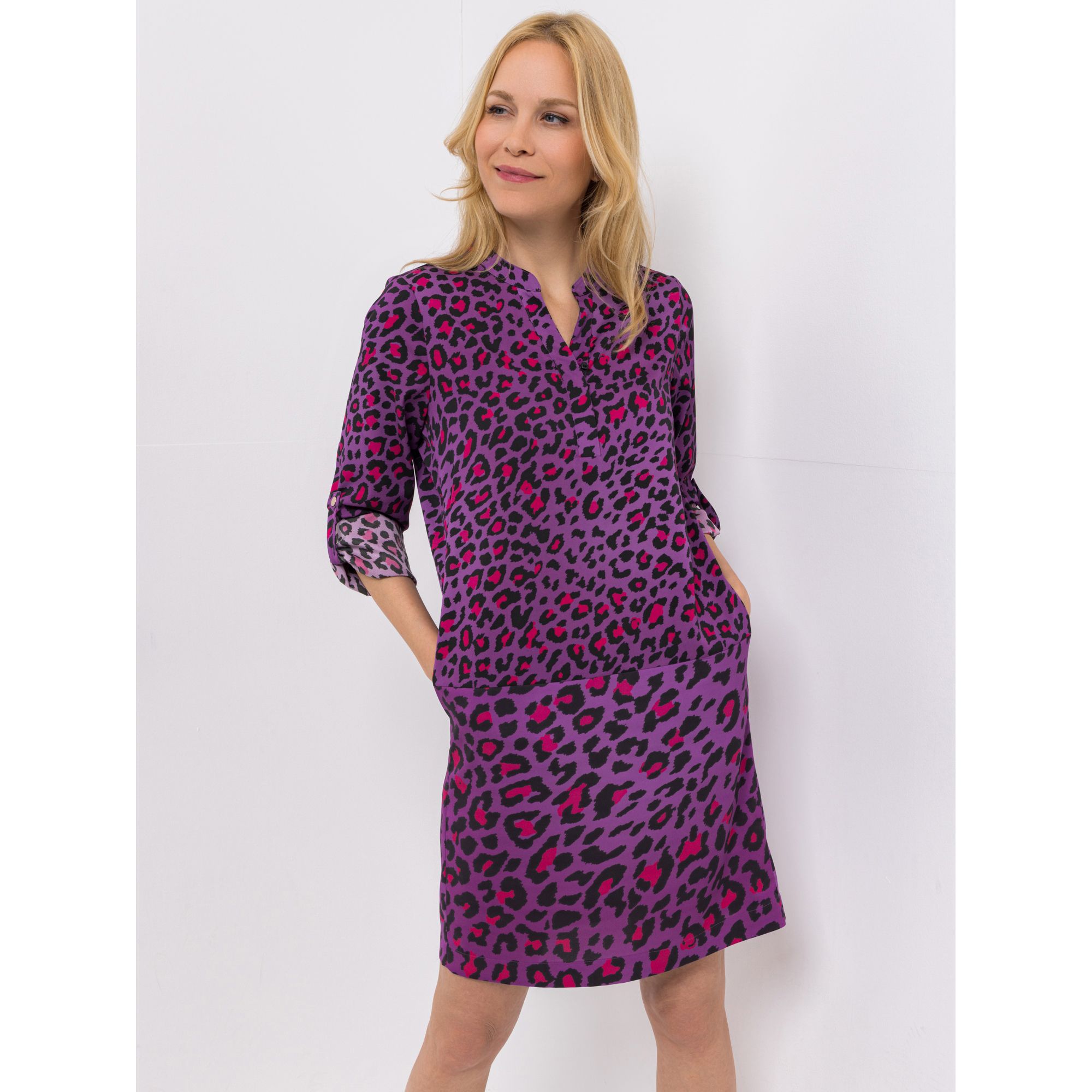 ANNI FOR FRIENDS Kleid Serafino-Ausschnitt Allover-Druck leger weit