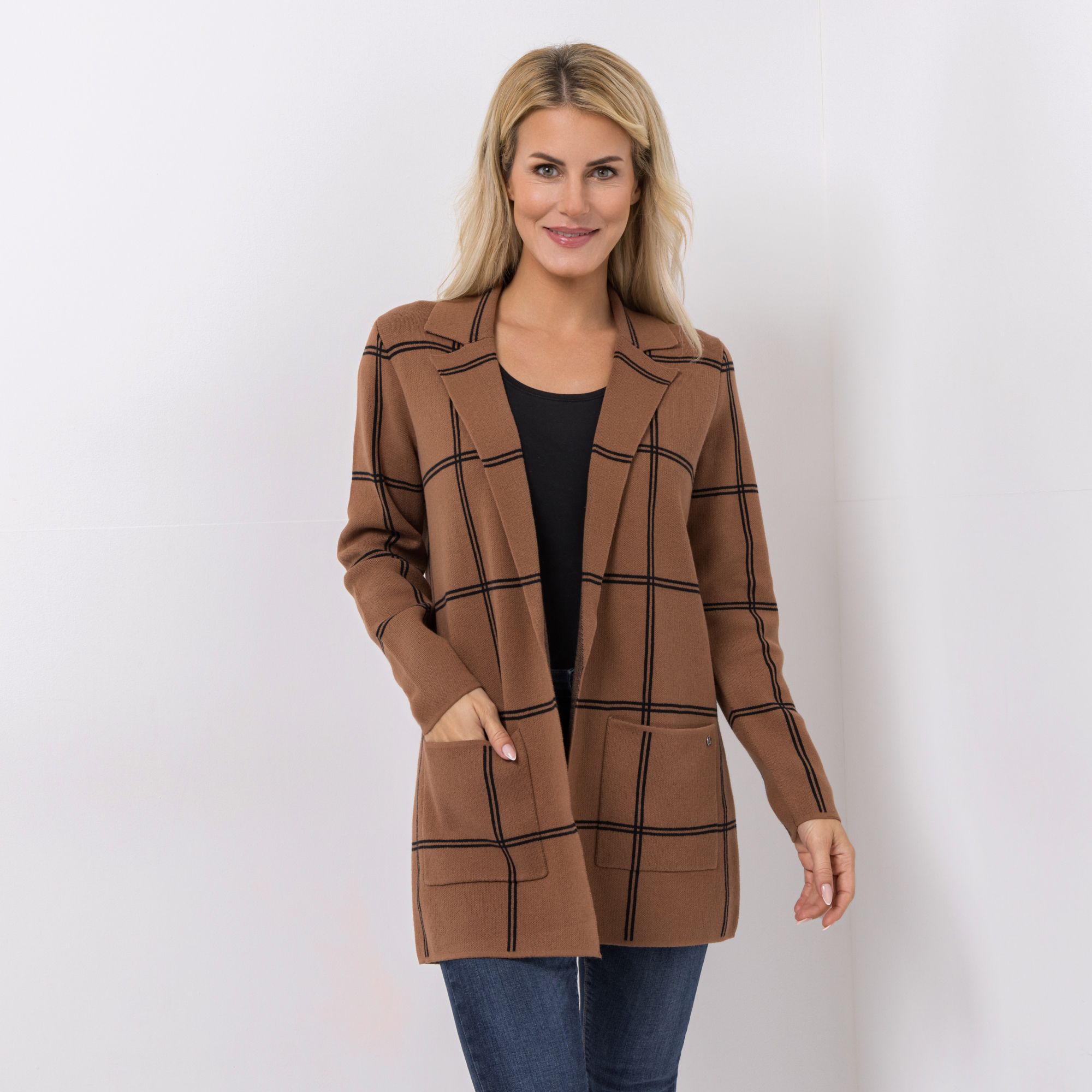 EVA LUTZ Cardigan offene Front Jacquard figurumspielend