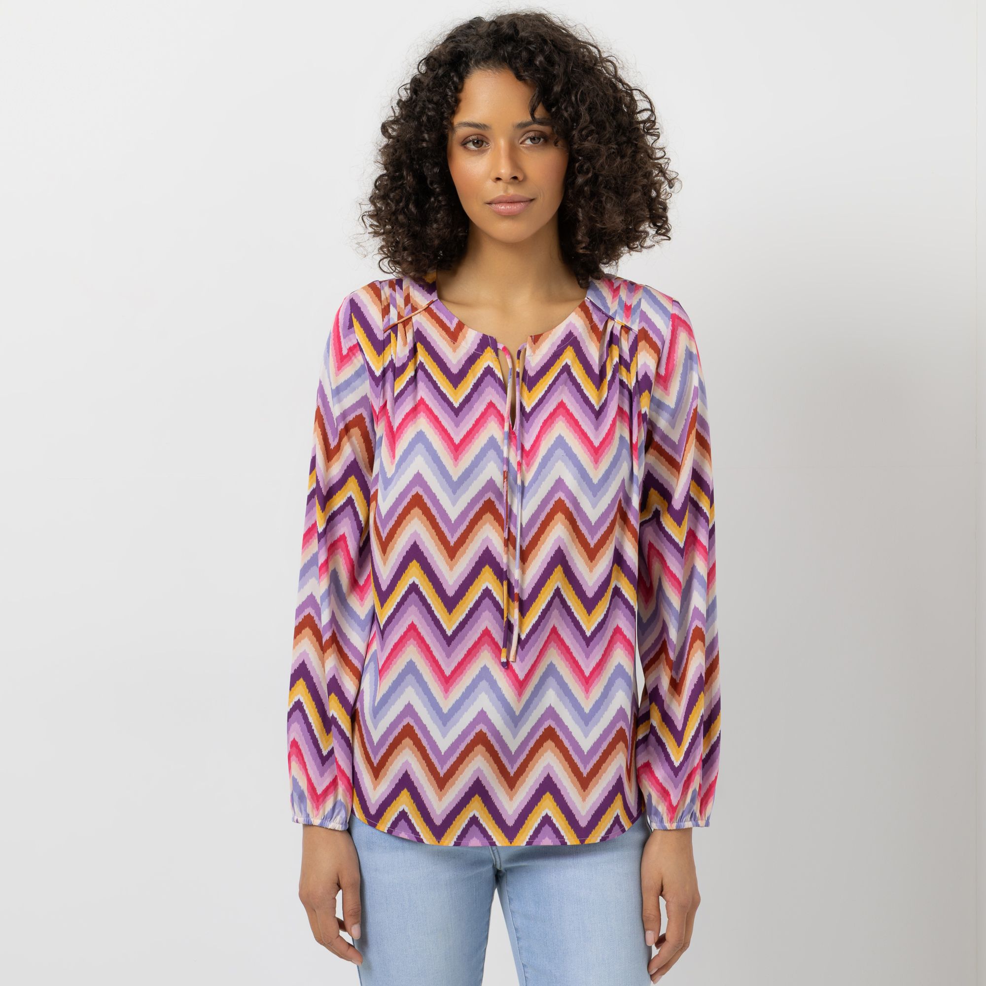 STEFFEN SCHRAUT Bluse, langarm Rundhalsausschnitt mit Bindeband leger weit