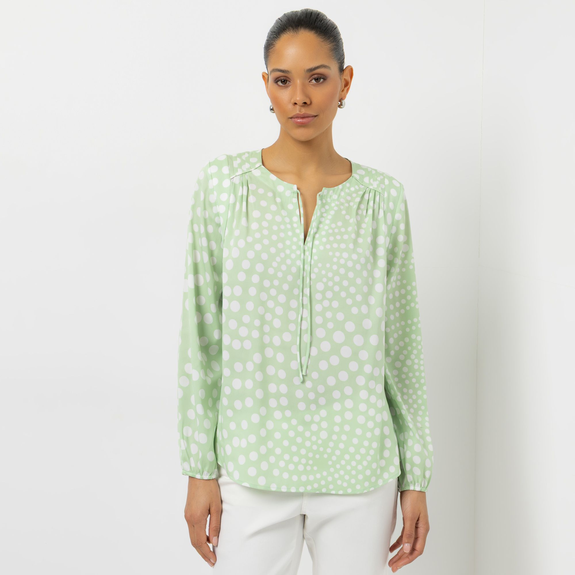 STEFFEN SCHRAUT Bluse, langarm Rundhalsausschnitt mit Bindeband leger weit