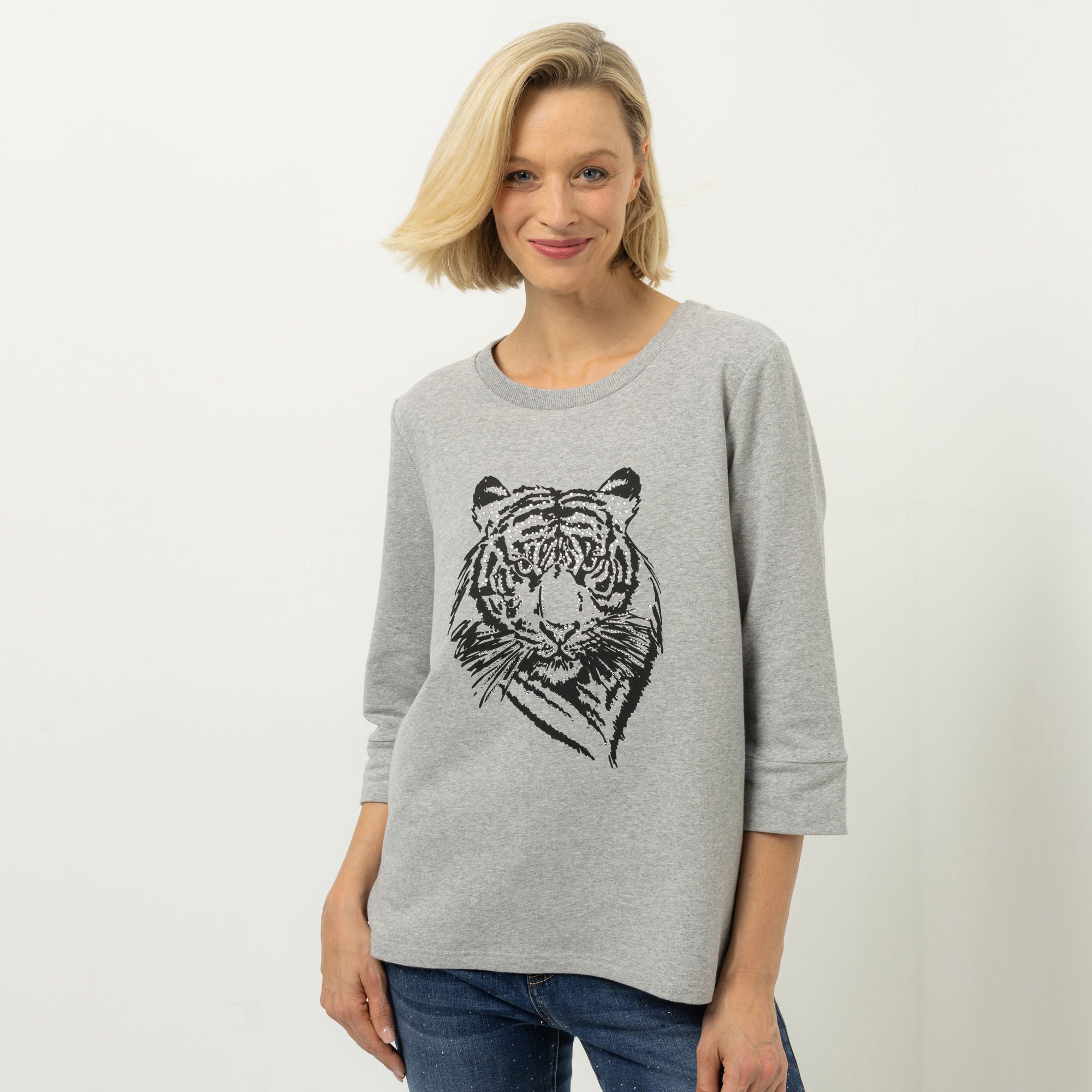 DINE 'N' DANCE Sweatshirt, 3/4-Arm Rundhalsausschnitt Druck mit Strass figurumspielend
