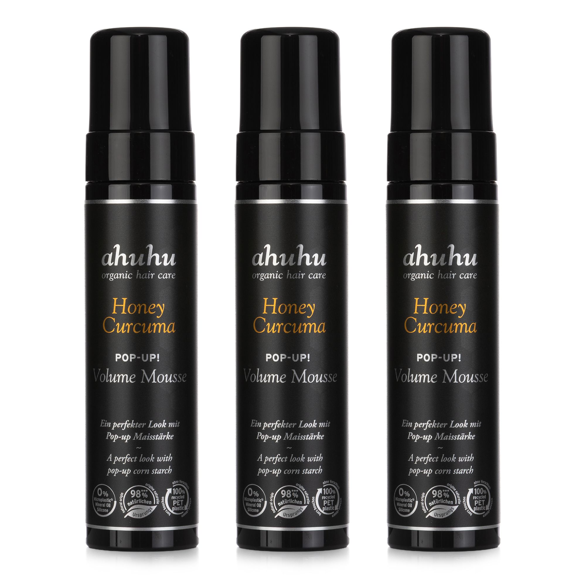 ahuhu organic hair care Honey Curcuma Pop-Up! Volume Mousse 3x200ml