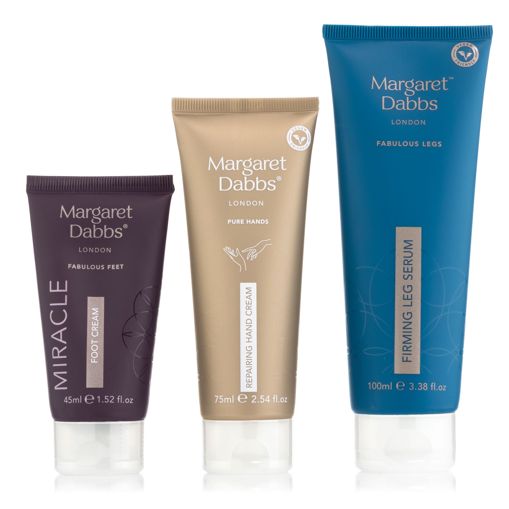 MARGARET DABBS LONDON Miracle Foot Cream 45ml, Firming Leg Serum 100ml,Repairing Hand Cream 75ml