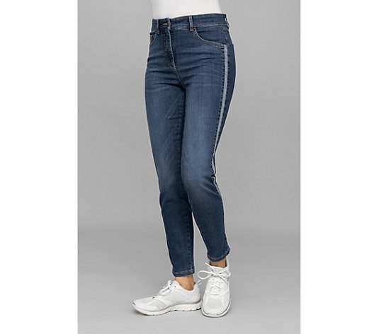 EVA LUTZ Jeans, knöchellang 5-Pocket-Style Galon-Streifen schmales Bein