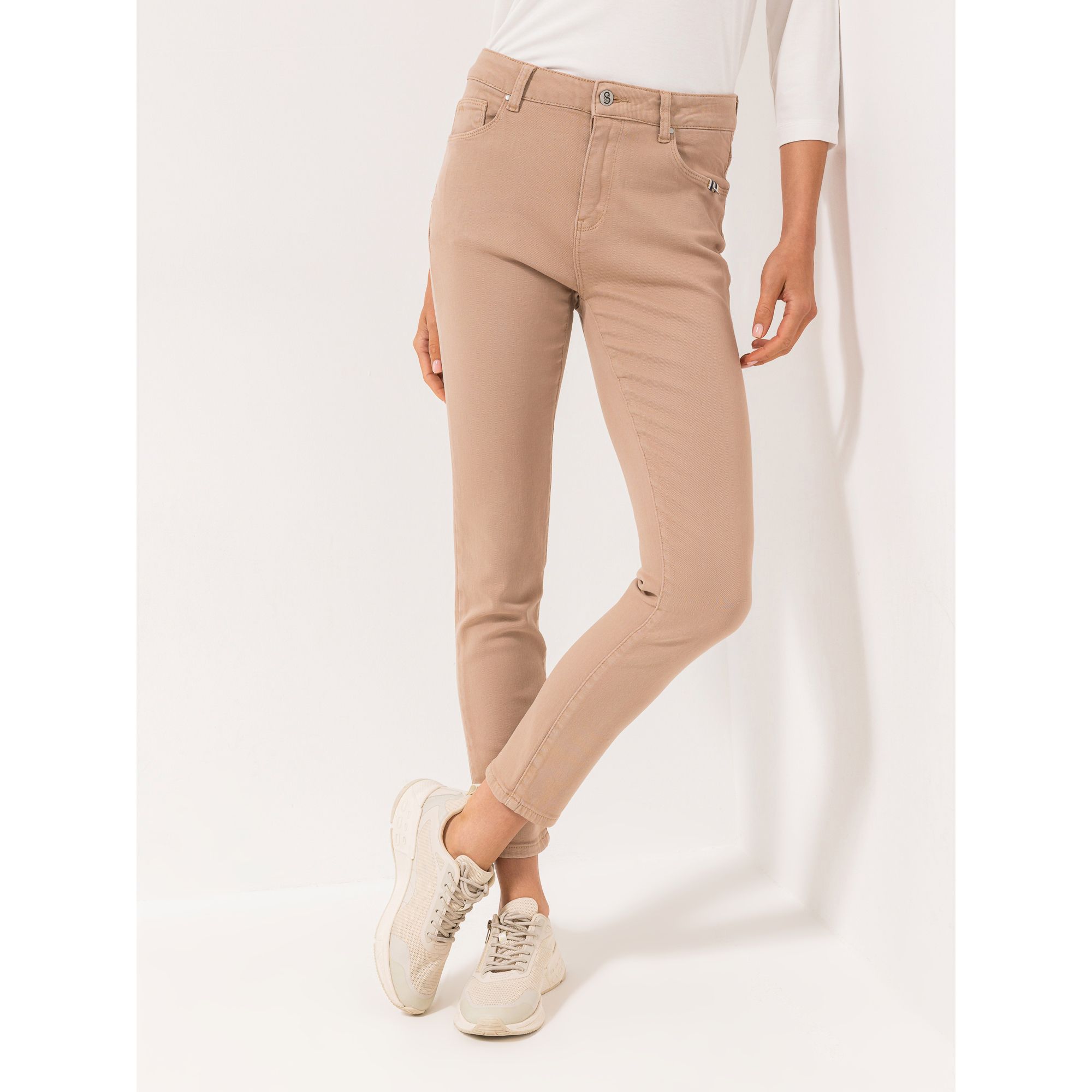 STRANDFEIN Jeanshose, elastisch knöchellang 5-pocket-Style Logo-Stickerei