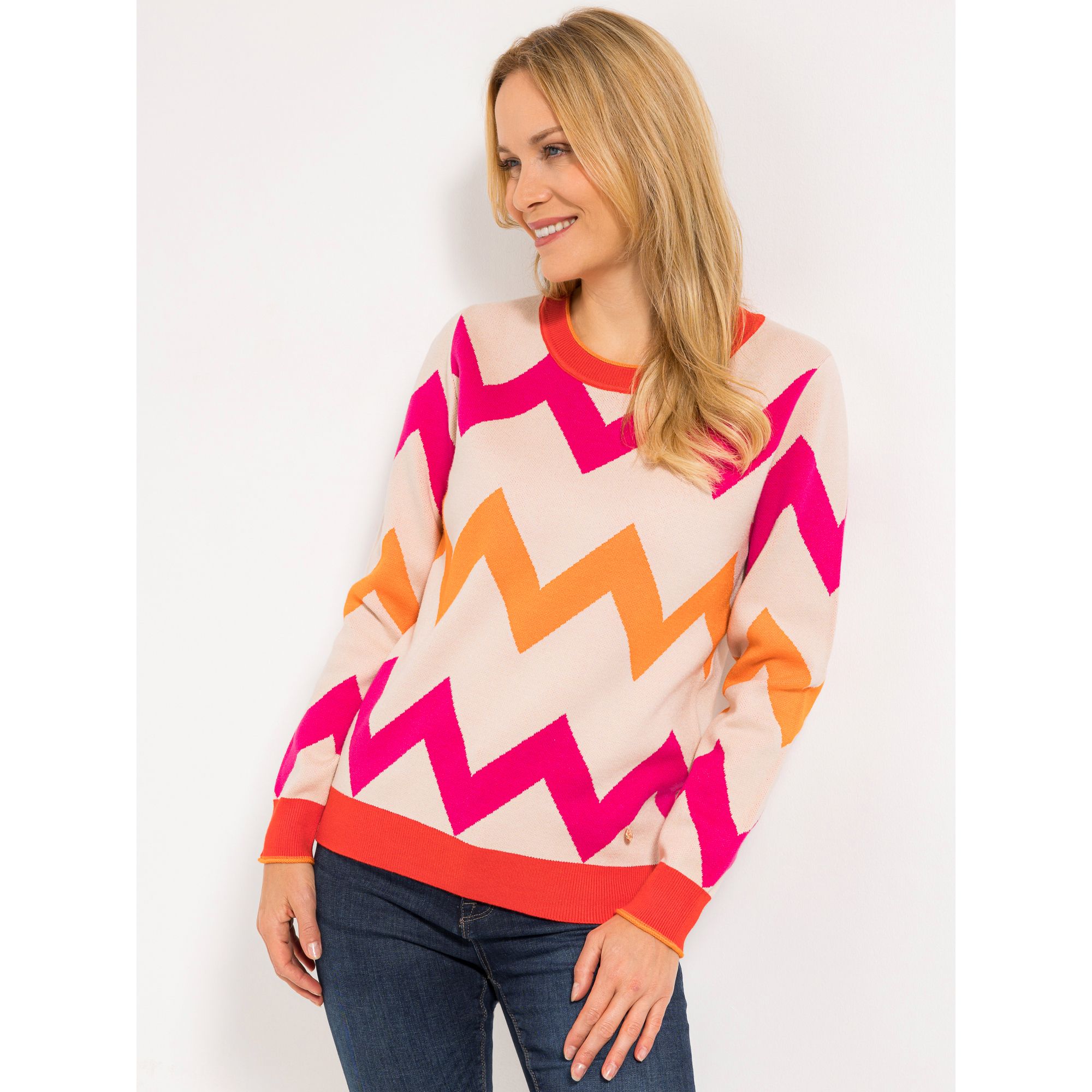 DAWID by Dawid Tomaszewski Pullover, ZickZack Rundhalsausschnitt figurumspielend