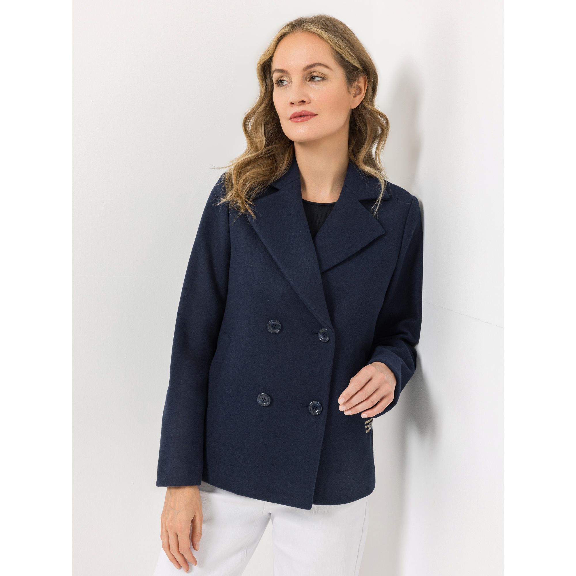 STRANDFEIN Cabanjacke Reverskragen Logoknöpfe figurumspielend