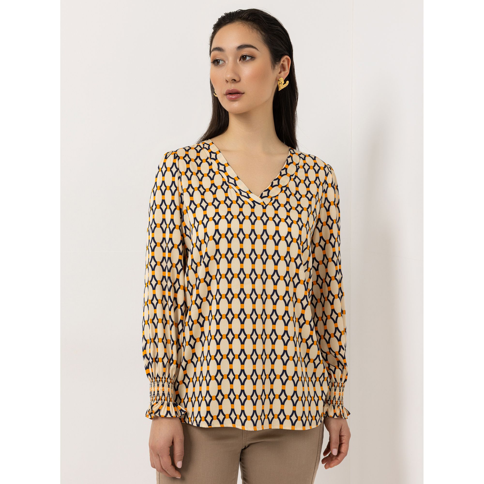 STEFFEN SCHRAUT Bluse V-Ausschnitt gesmokter Ärmelsaum leger weit