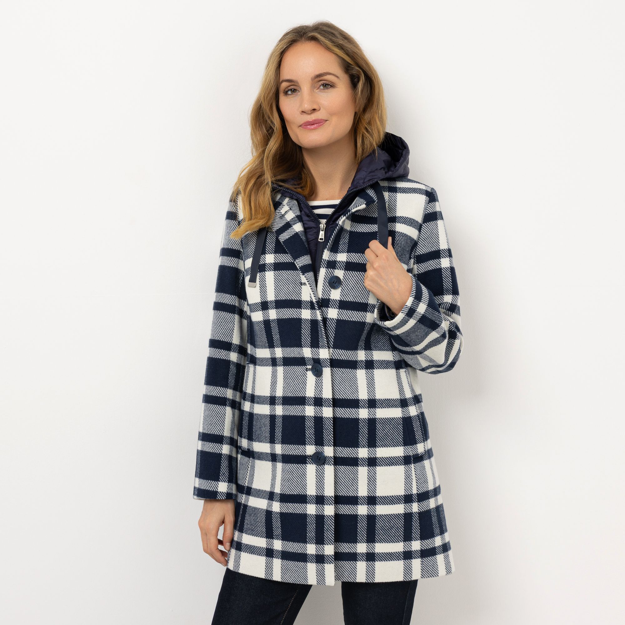 STRANDFEIN Jacke in Wolloptik Materialmix Westeneinsatz mit Kapuze herausnehmbar