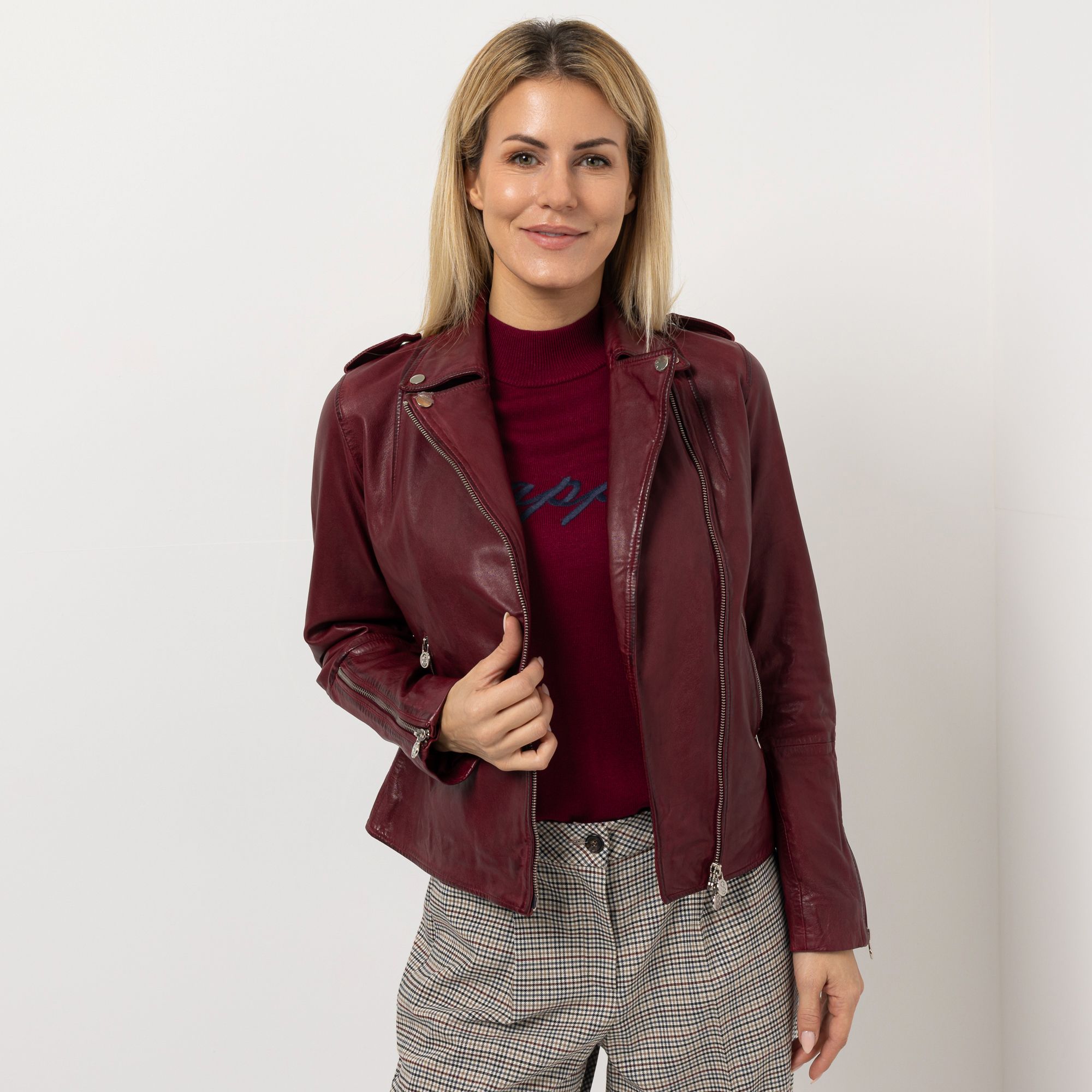 STRANDFEIN Lederjacke Lammnappa 2-Wege-Reißverschluss figurbetont