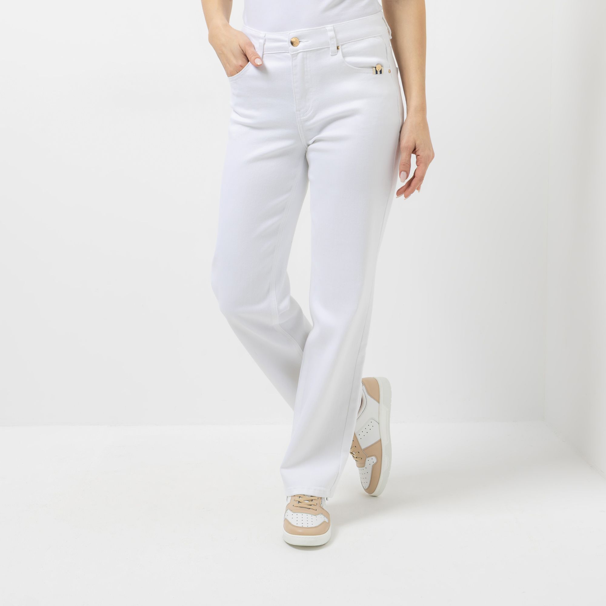 STRANDFEIN Jeans 5-Pocket-Style elastisches Material weites Bein