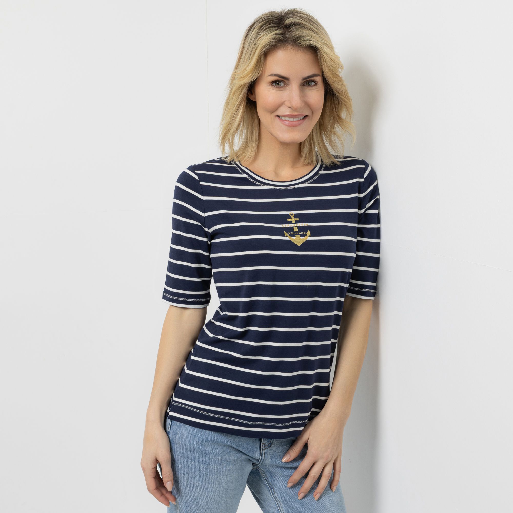 STRANDFEIN Shirt, 1/2-Arm Rundhalsausschnitt Ankerdetail figurumspielend