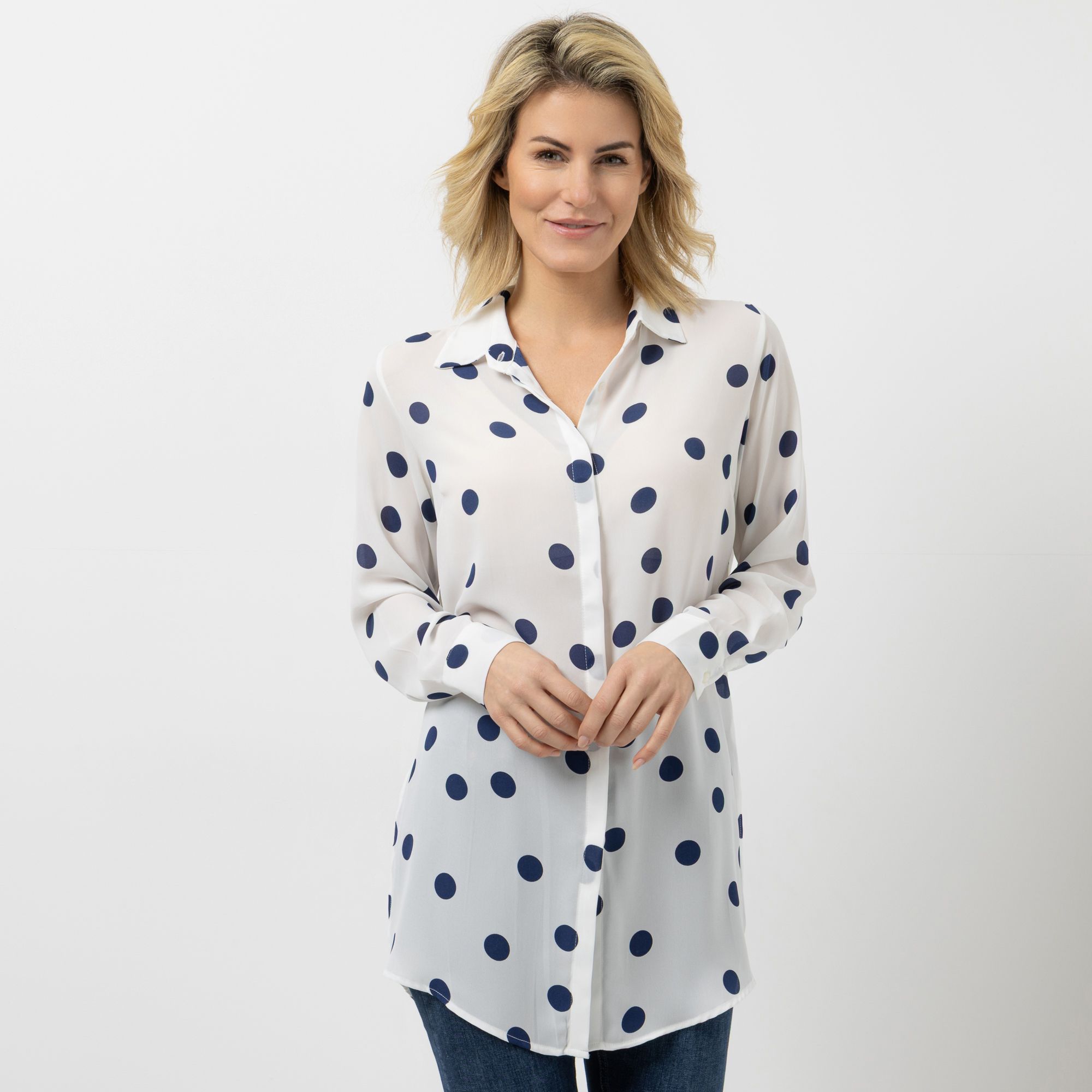 DINE 'N' DANCE Tunika, 1/1-Arm Blusenkragen Knopfleiste leger weit