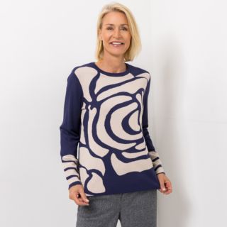 EVA LUTZ Pullover Rundhalsausschnitt Jacquard-Strick figurumspielend