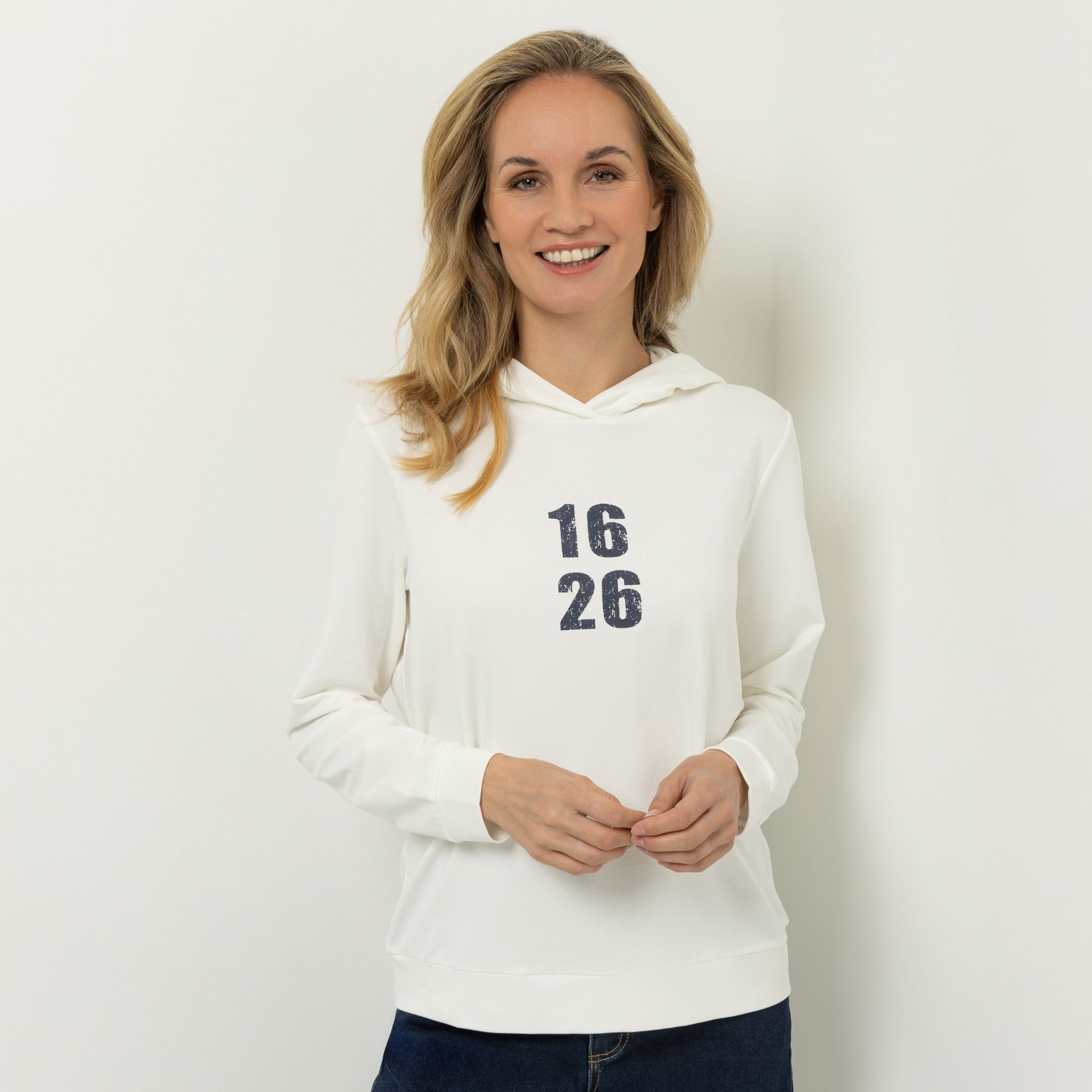 STRANDFEIN Sweatshirt mit Kapuze Logo-Druck leger weit
