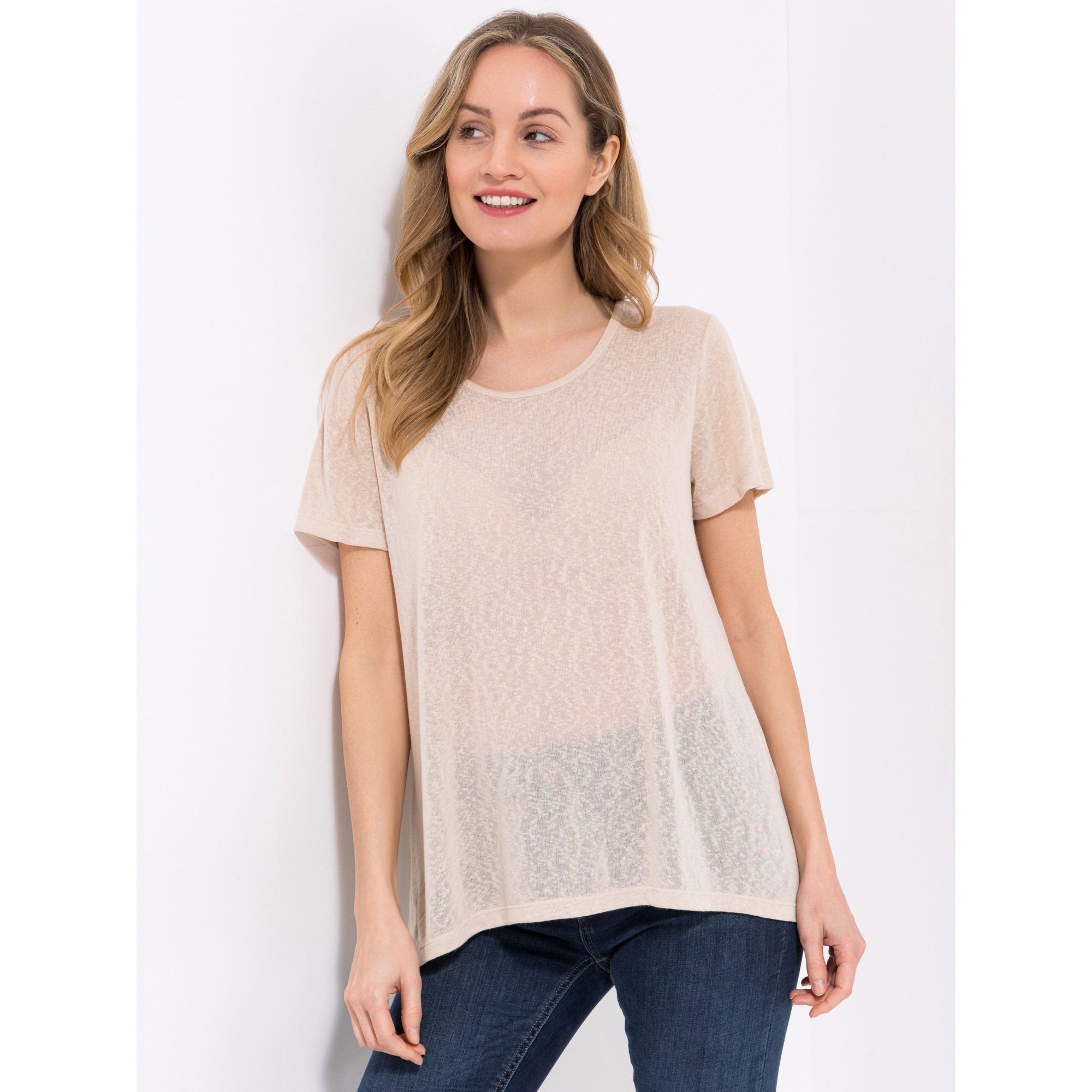 KIM & CO. Shirt, 1/2-Arm Leinen Optik Jersey Rundhalsausschnitt figurumspielend