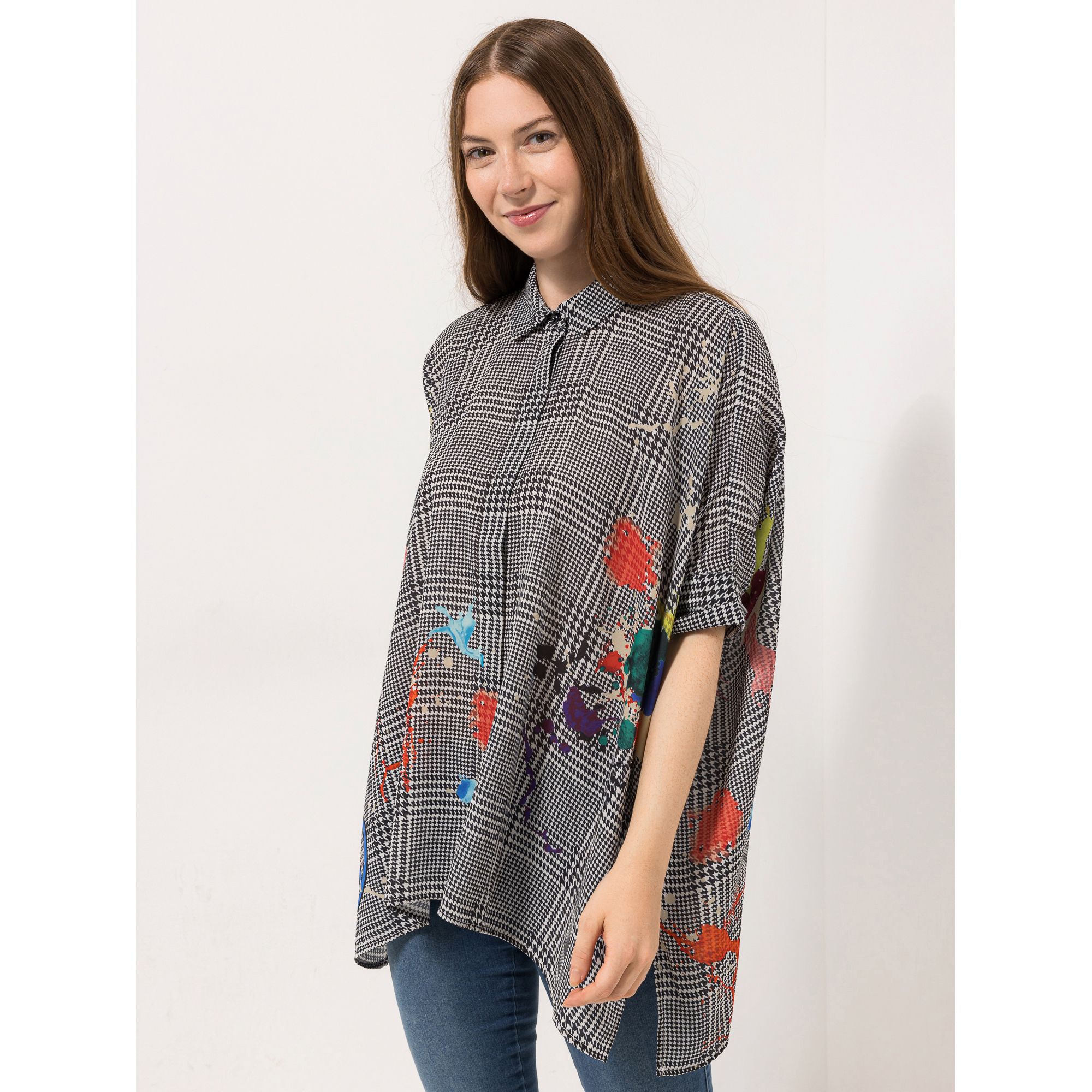 DINE 'N' DANCE Bluse, 3/4-Arm Kragen verdeckte Knopfleiste oversize