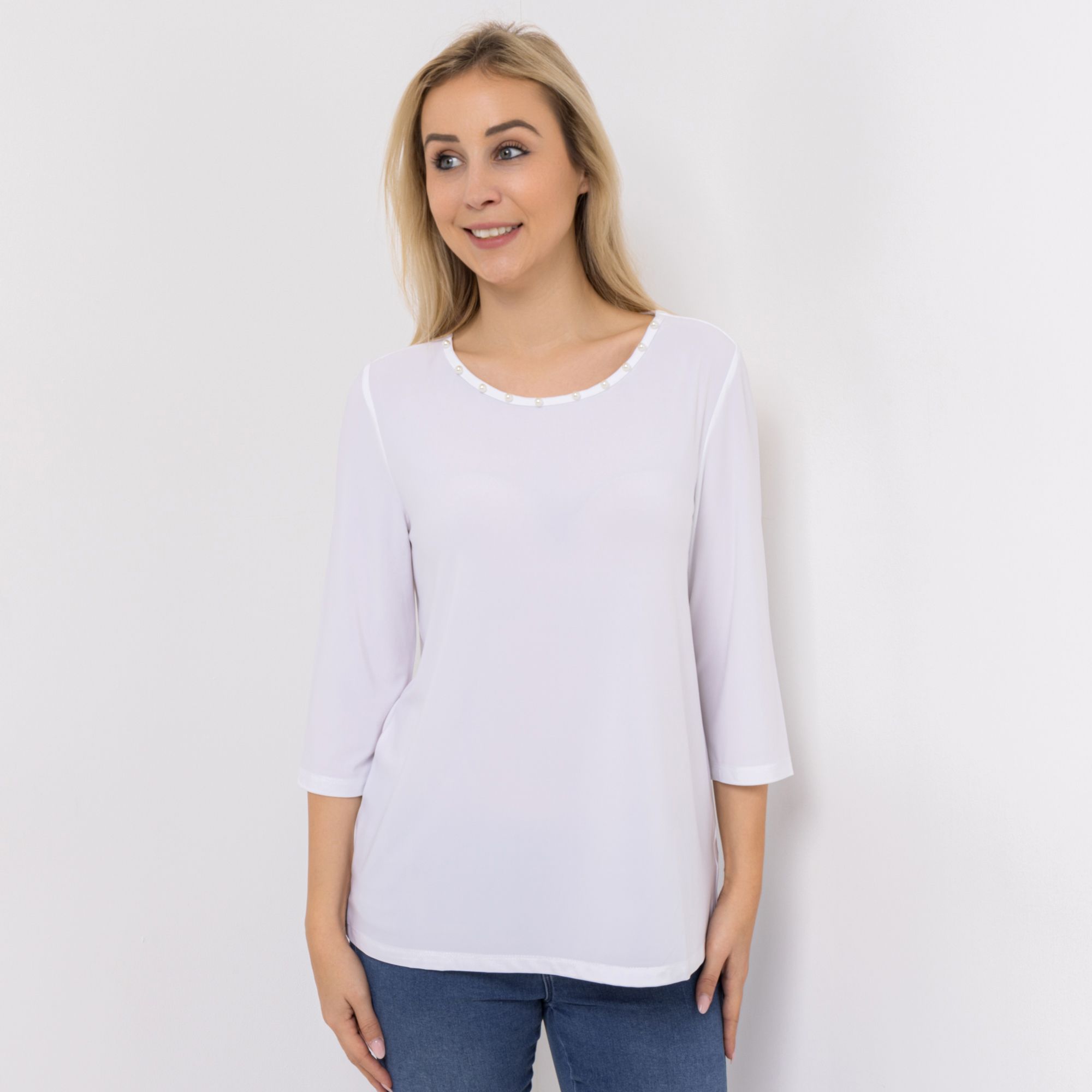 KIM & CO. Shirt, 3/4-Arm Deluxe Brazil Knit Perlen-Applikationen figurumspielend