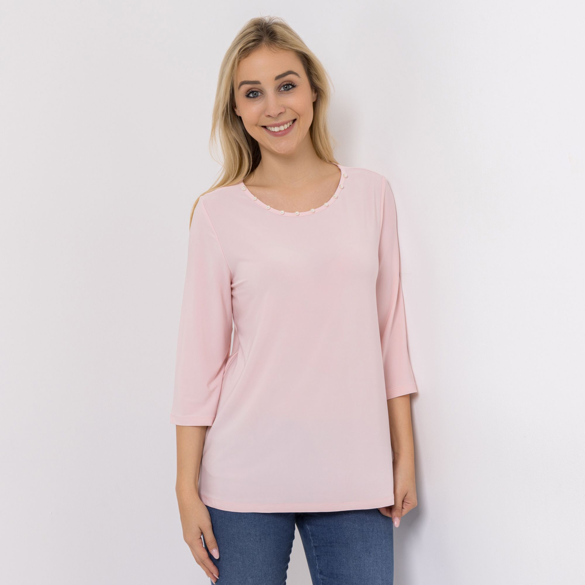 KIM & CO. Shirt, 3/4-Arm Deluxe Brazil Knit Perlen-Applikationen figurumspielend