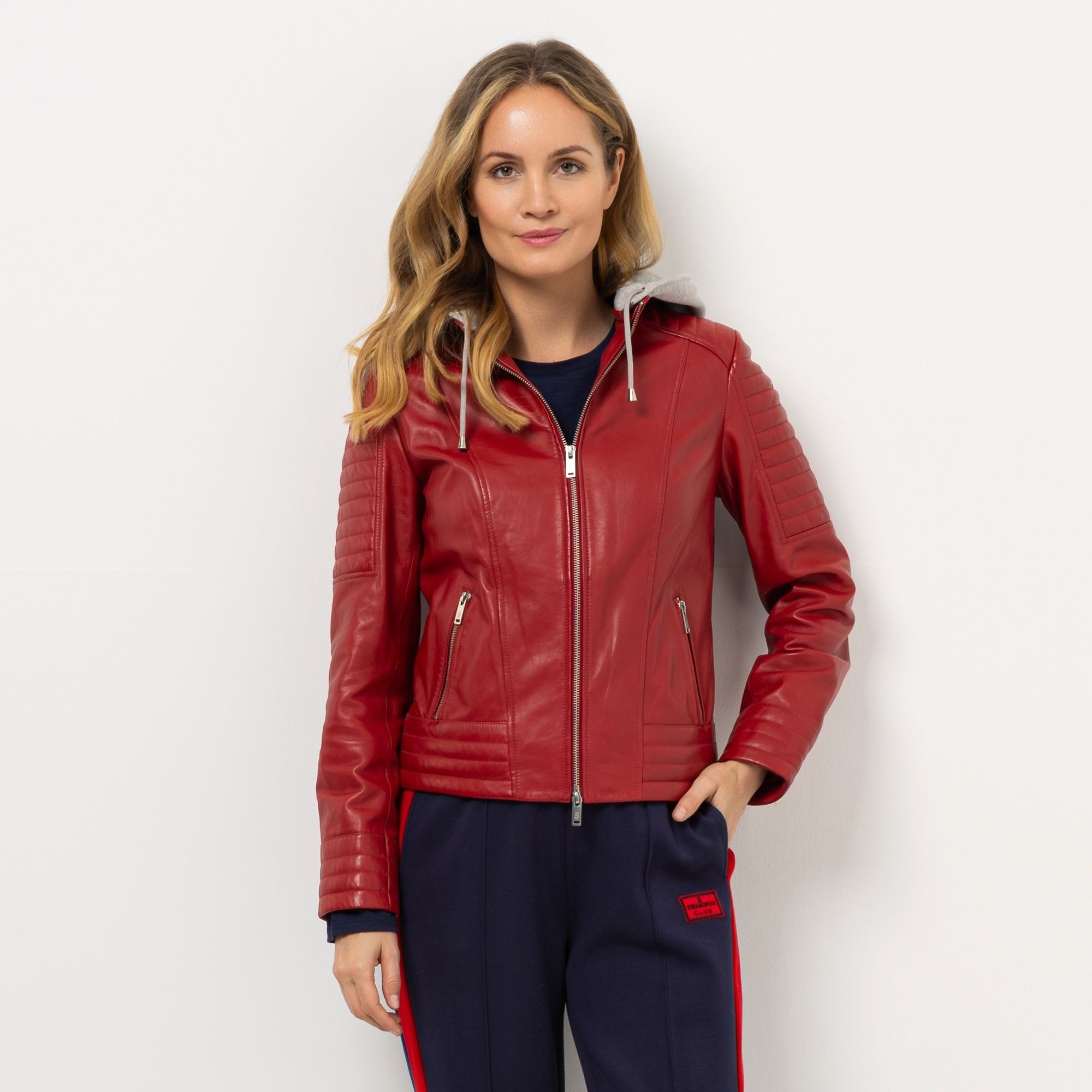 STRANDFEIN Lederjacke Lammnappa Sweatkapuze figurbetont