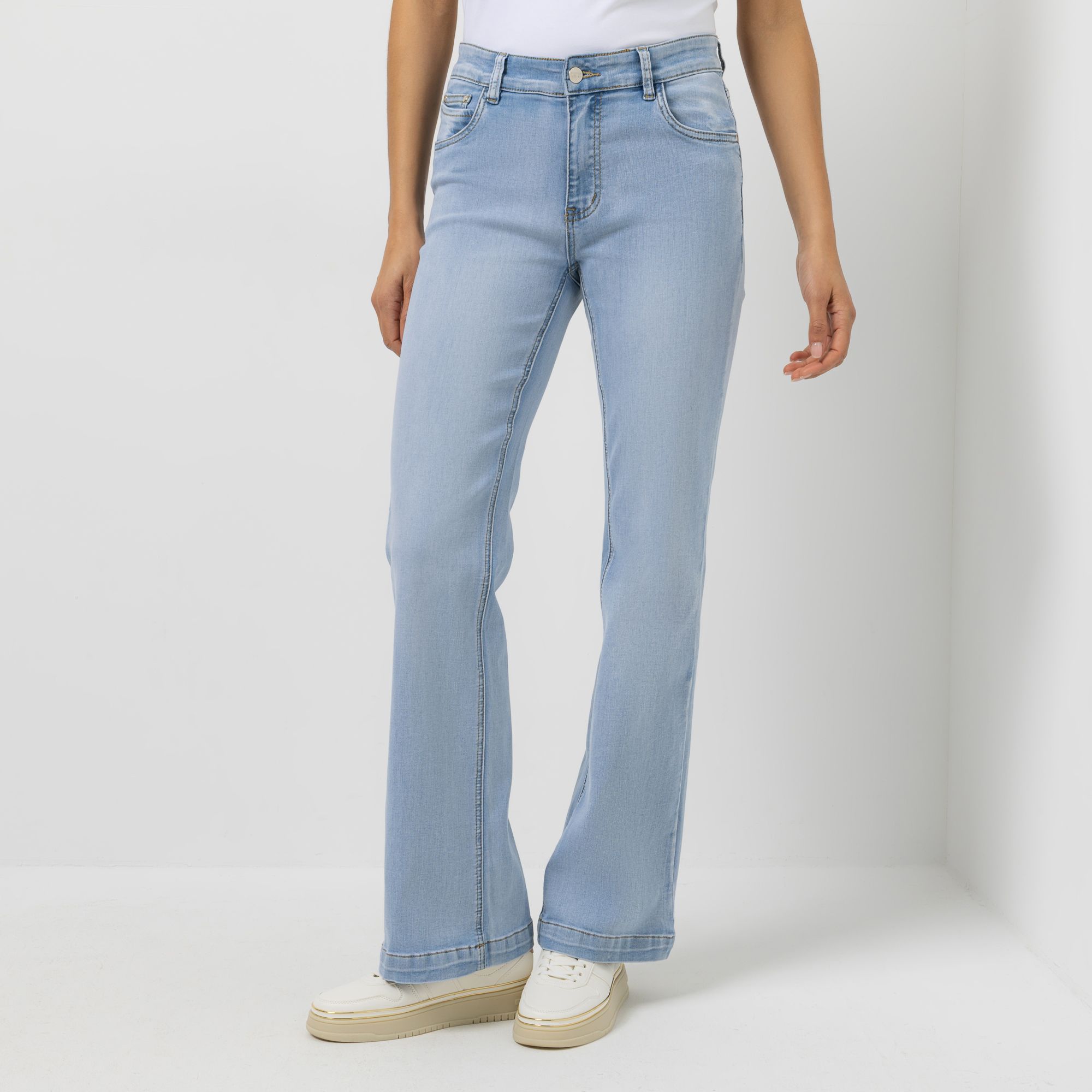 STEFFEN SCHRAUT Jeanshose, lange Form 5-Pocket-Style weites Bein ausgestellter Saum