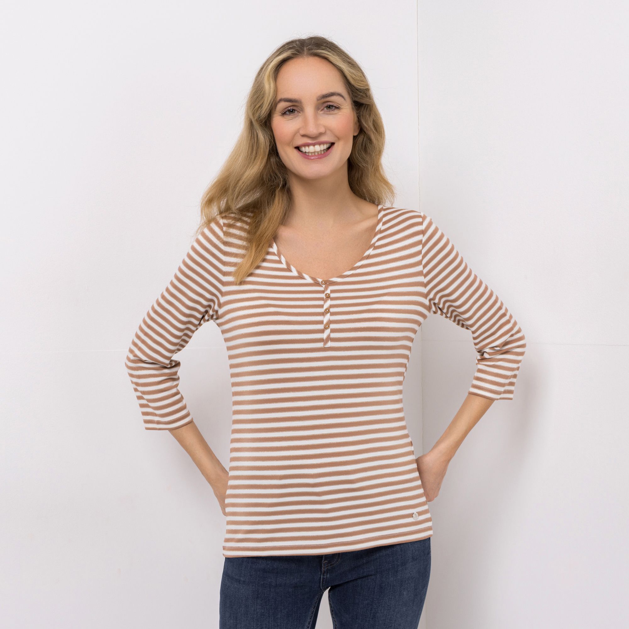 EVA LUTZ Shirt, 3/4-Arm V-Ausschnitt mit Knöpfen figurumspielend