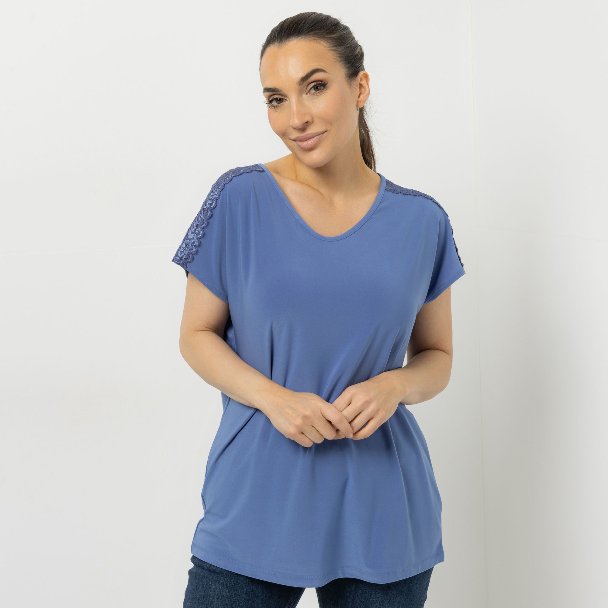 KIM & CO. Shirt, 1/2-Arm Deluxe Brazil Knit Spitzen-Detail figurumspielend