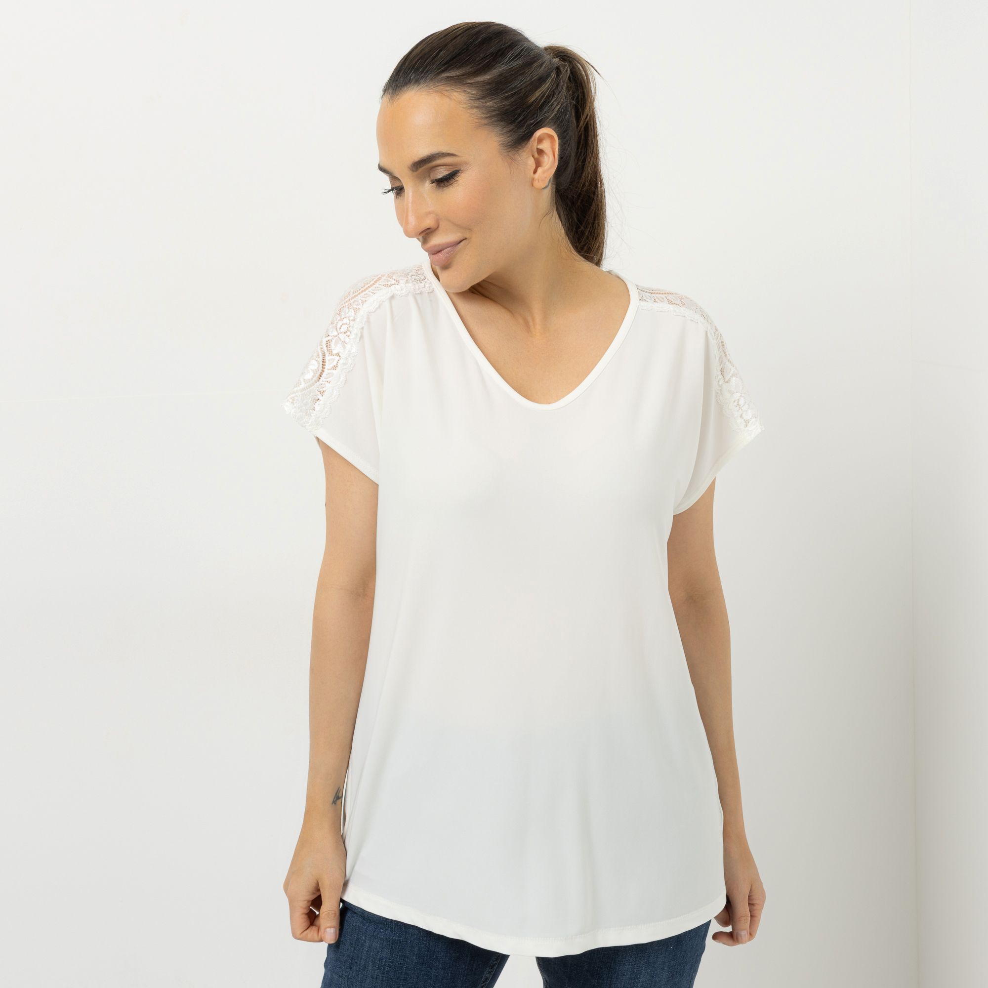 KIM & CO. Shirt, 1/2-Arm Deluxe Brazil Knit Spitzen-Detail leger weit