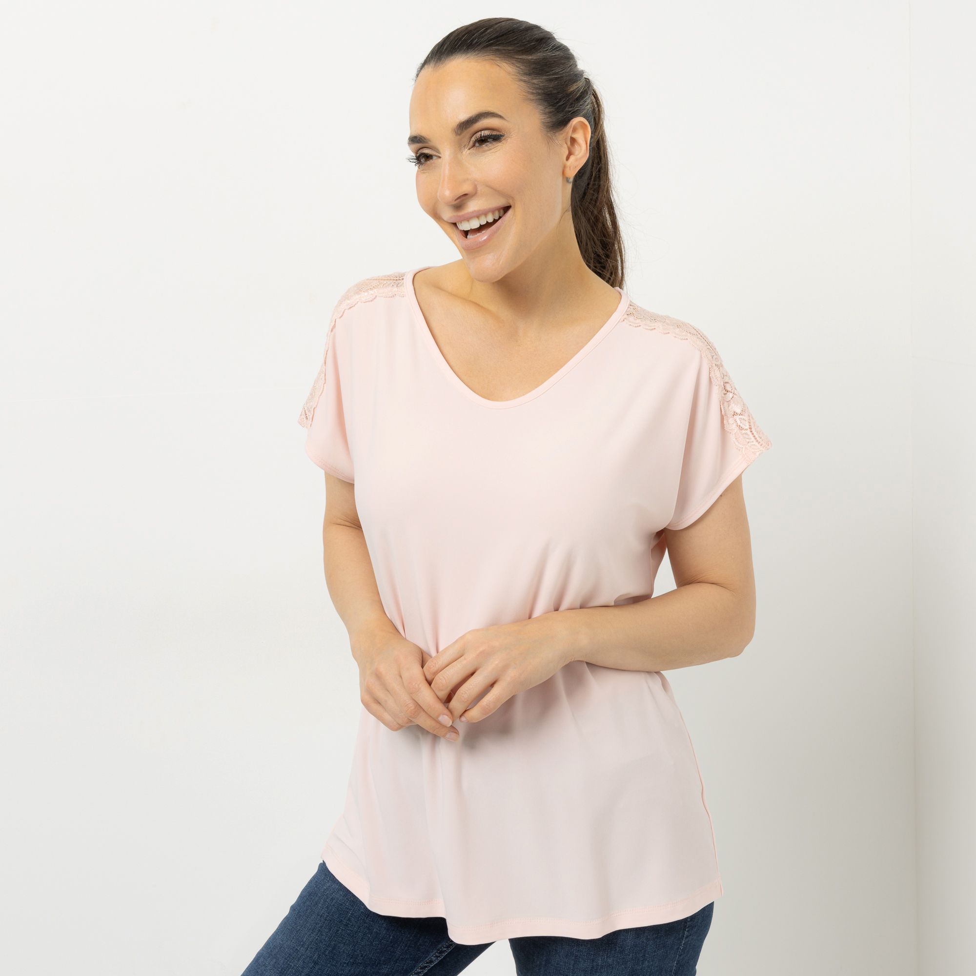 KIM & CO. Shirt, 1/2-Arm Deluxe Brazil Knit Spitzen-Detail figurumspielend