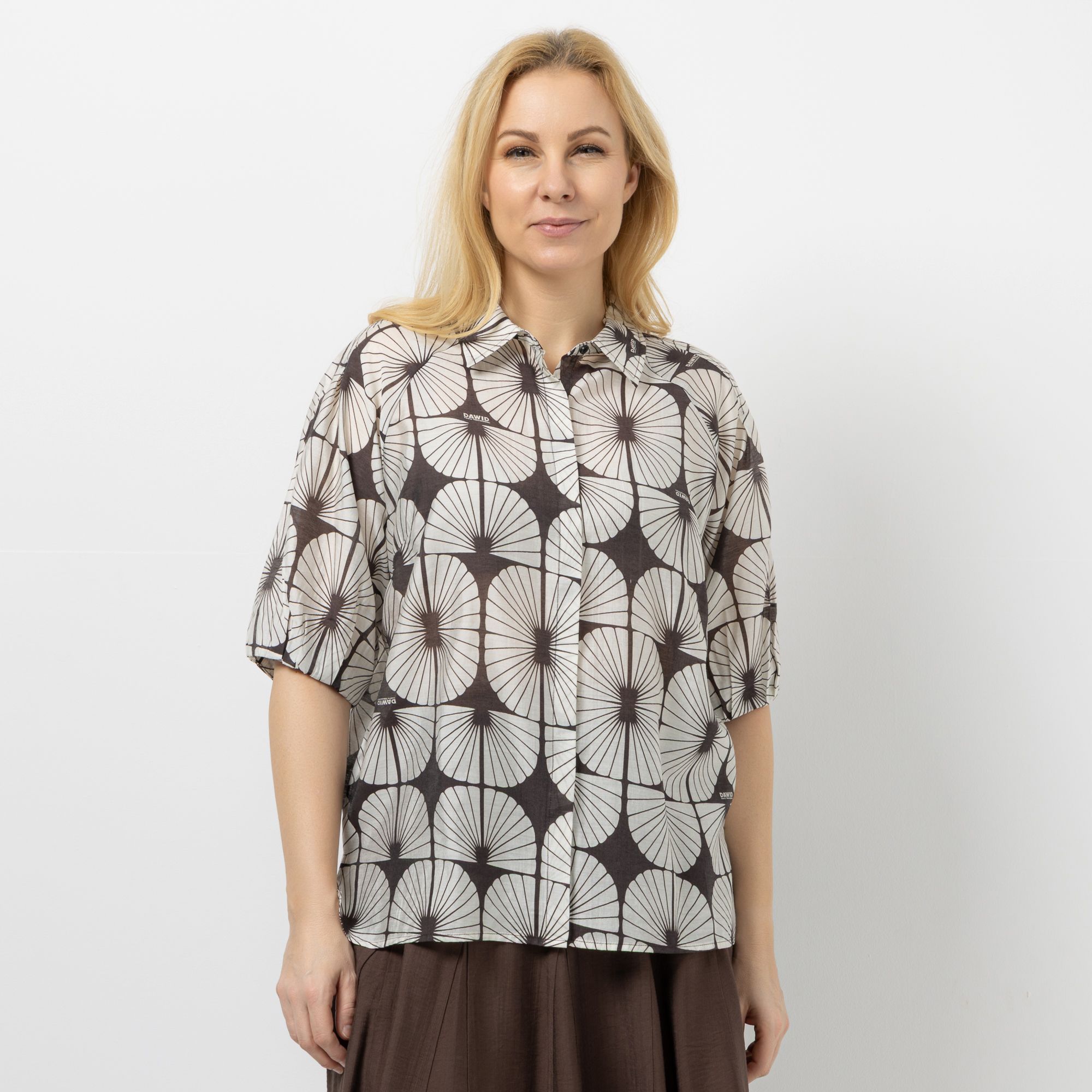 DAWID by Dawid Tomaszewski Bluse, langer 1/2 Arm verdeckte Knopfleiste leger weit